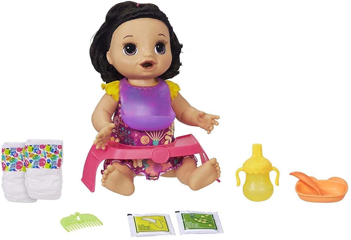 Baby Alive Happy Hungry Baby Brown Straight Hair Doll, Makes 50+ Sounds & Phrases, Eats & Poops, Drinks & Wets, for Kids Age 3 & Up