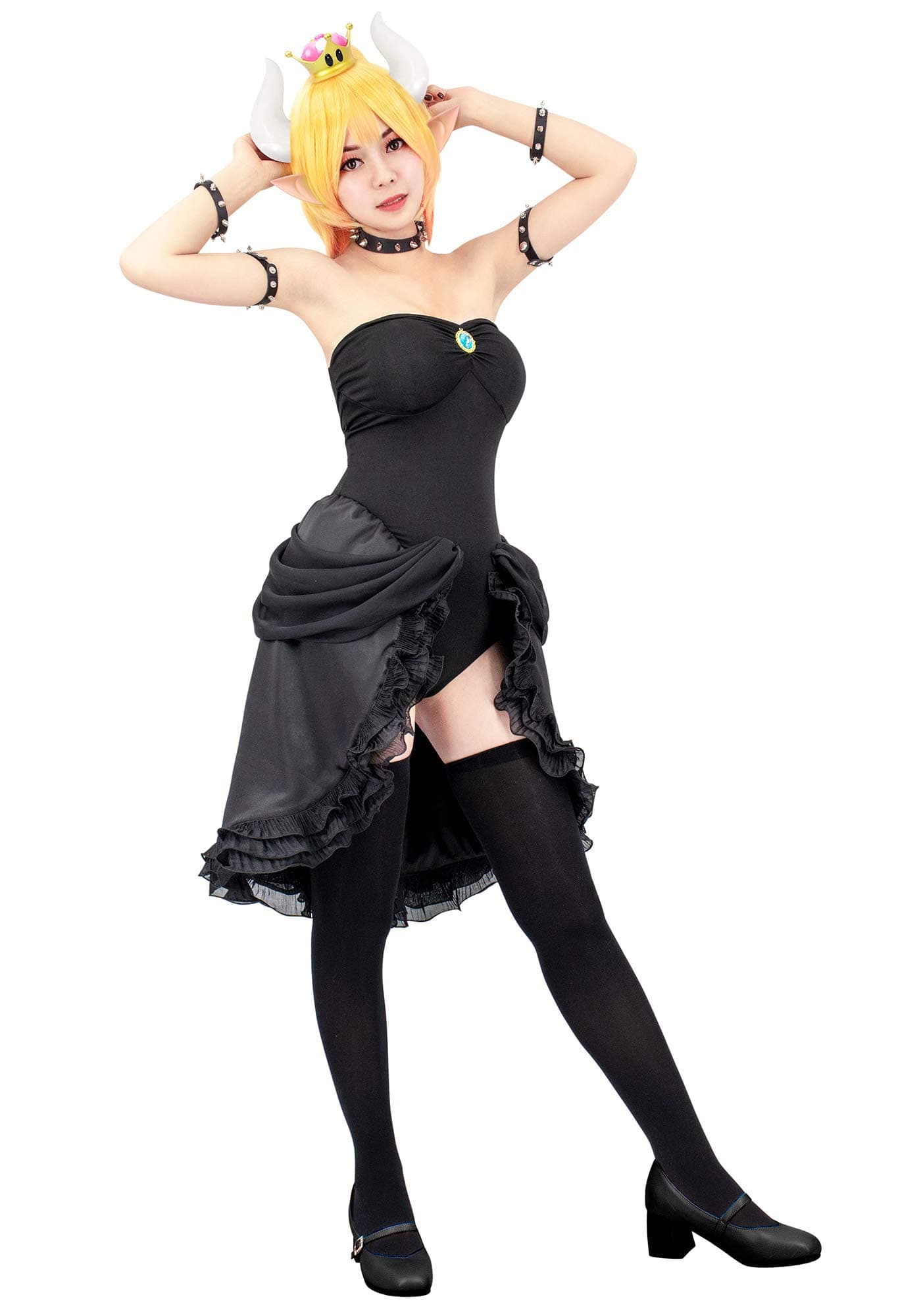 C-ZOFEK Women's Bowsette Cosplay Costume Black Dress with Accessories