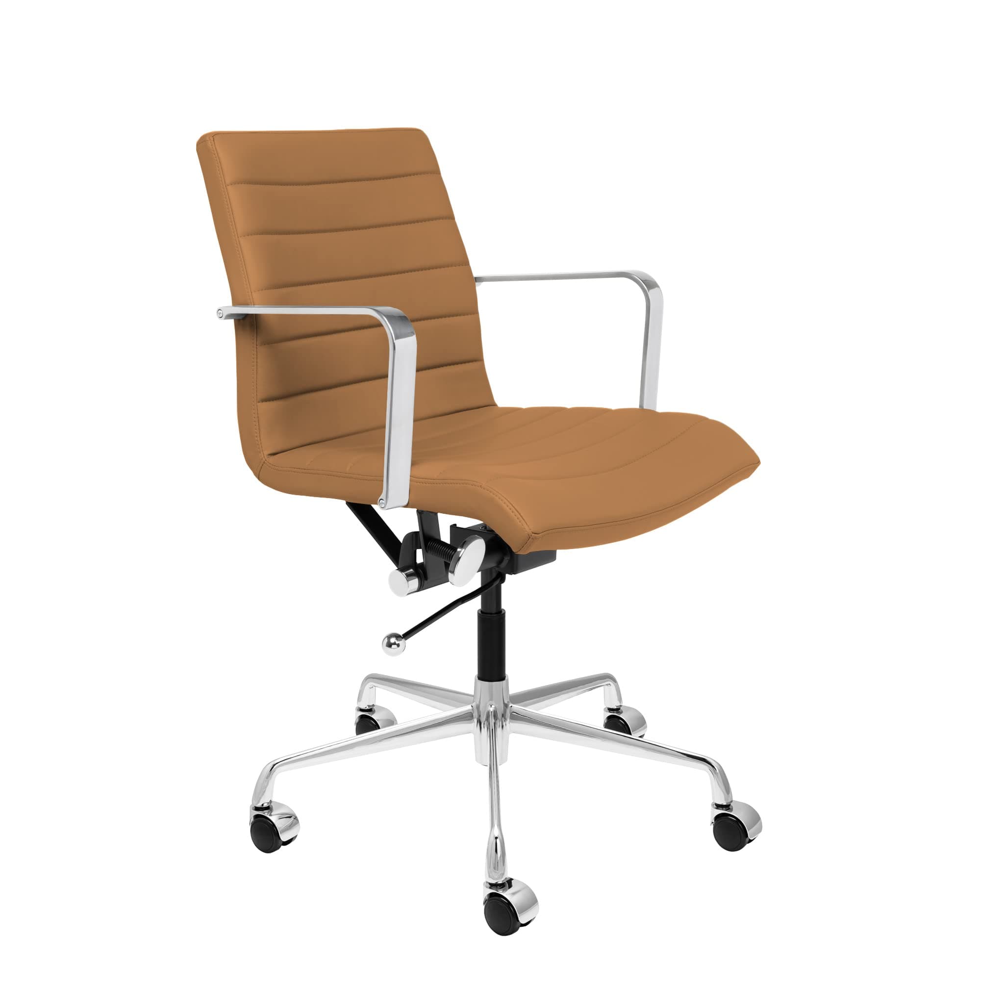 SOHO II Ribbed Office Chair - Mid Back Desk Chair, Ergonomically Designed with Arm Rest & Swivel, Made of Faux Leather, Tan, Computer Chair
