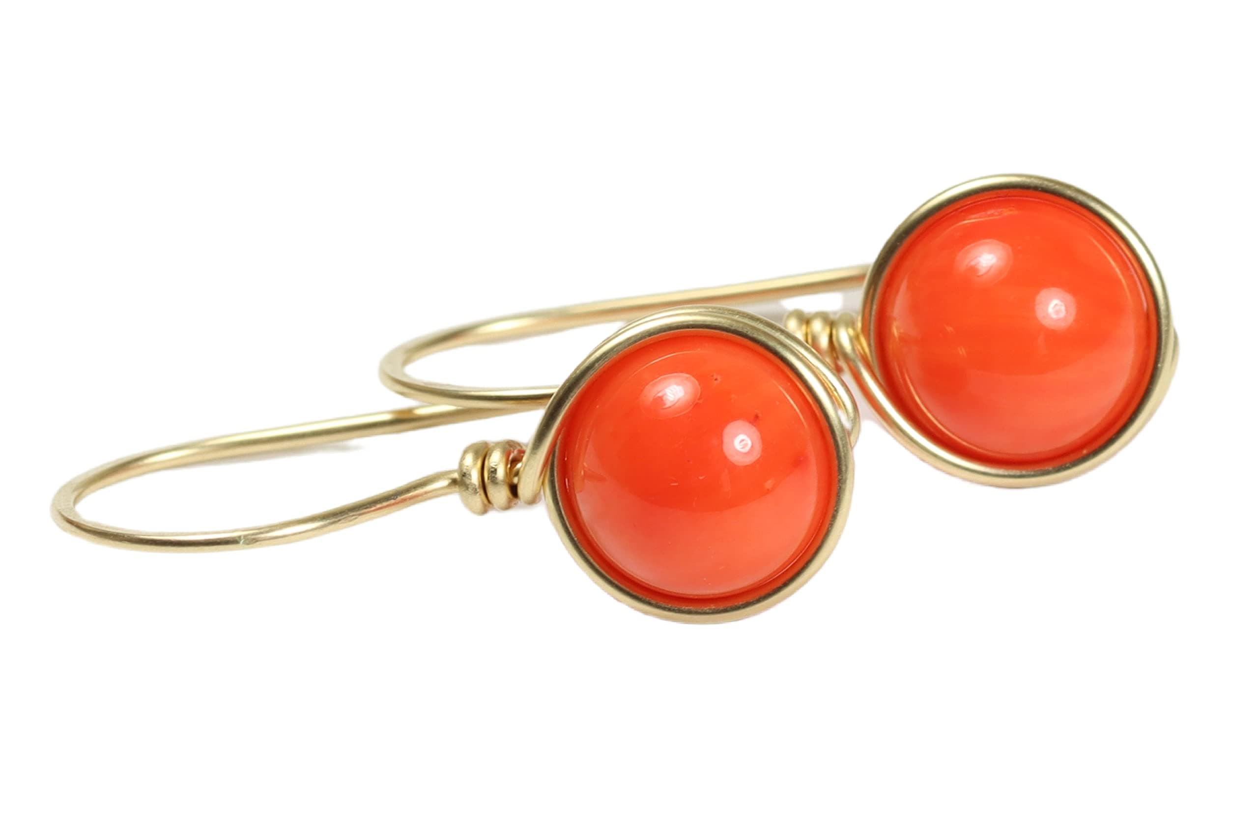 Gold Orange Coral Natural Gemstone Earrings Handmade