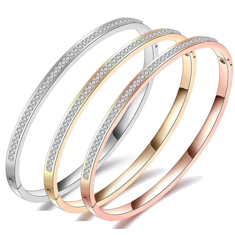 Shining Diva Fashion Anti Tarnish Jewellery | 18K Gold Plated Stainless Steel Openable Crystal Bracelet | Latest Stylish Cuff Bangle | Love Friendship Couples Gifts for Women Girls Mother Sister Wife Girlfriend