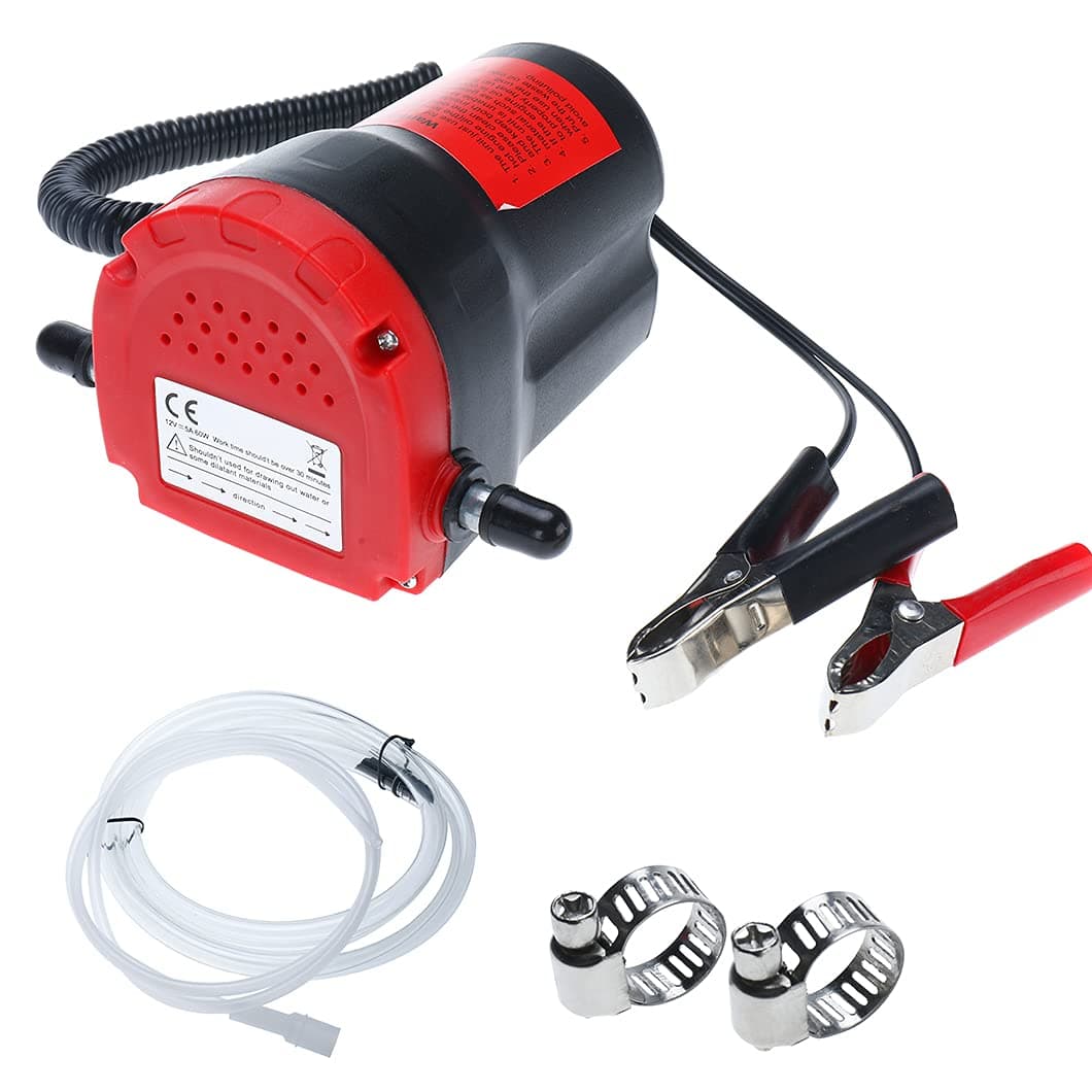 Amarine Made 12V 60W Oil Change Pump Extractor, Oil/Diesel Fluid Pump Extractor Scavenge Oil Change Pump Transfer Suction Transfer Pump with Tubes Truck Rv Boat ATV (Red)