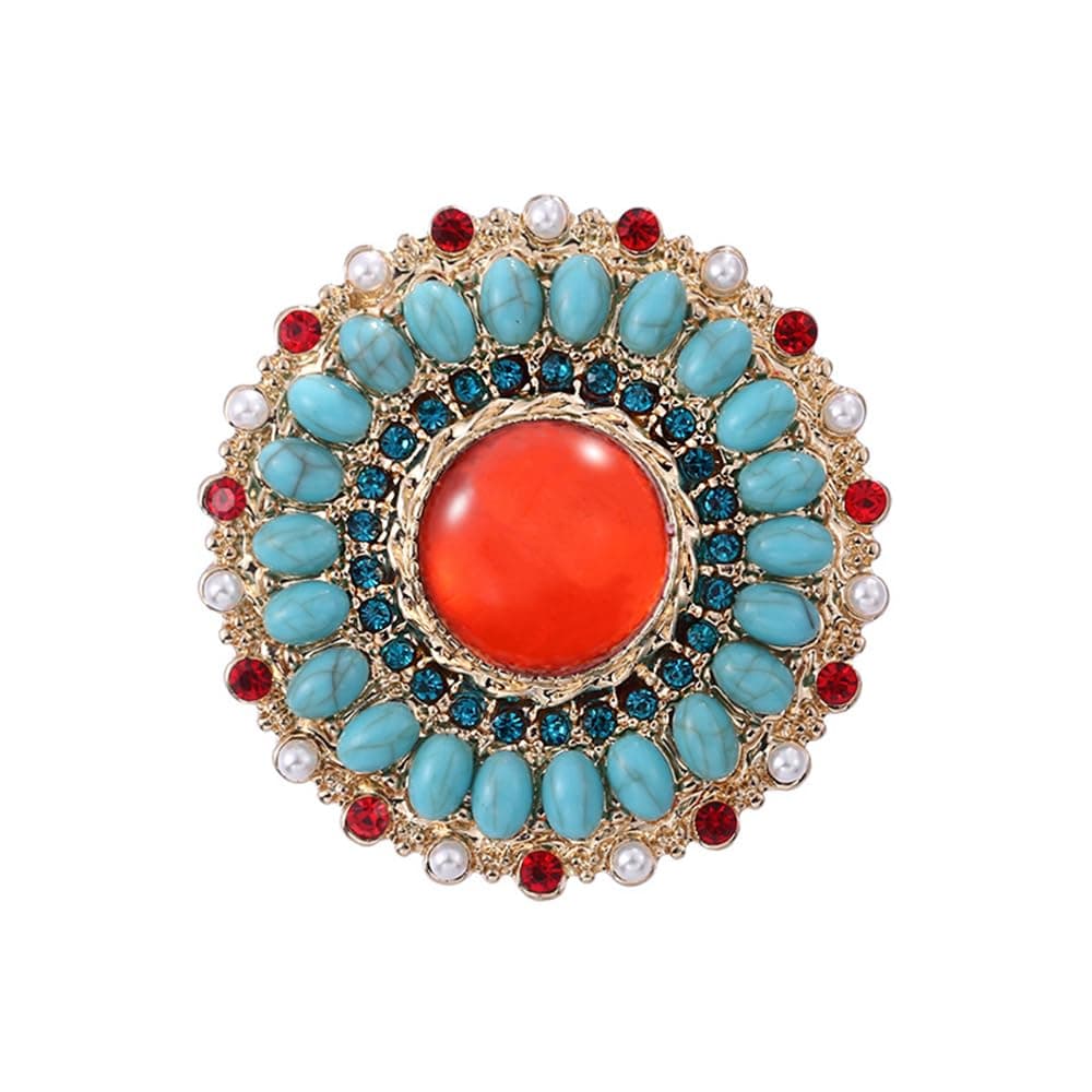 HebeleeCZ Sun Flower Brooch Pin for Women Girls Gold Plated Turquoise Birthstone Ruby Red Blossom Flowers Lapel Pins Dainty Dress Accessories Birthday Party Christmas Jewelry for Friend Wife Daughter