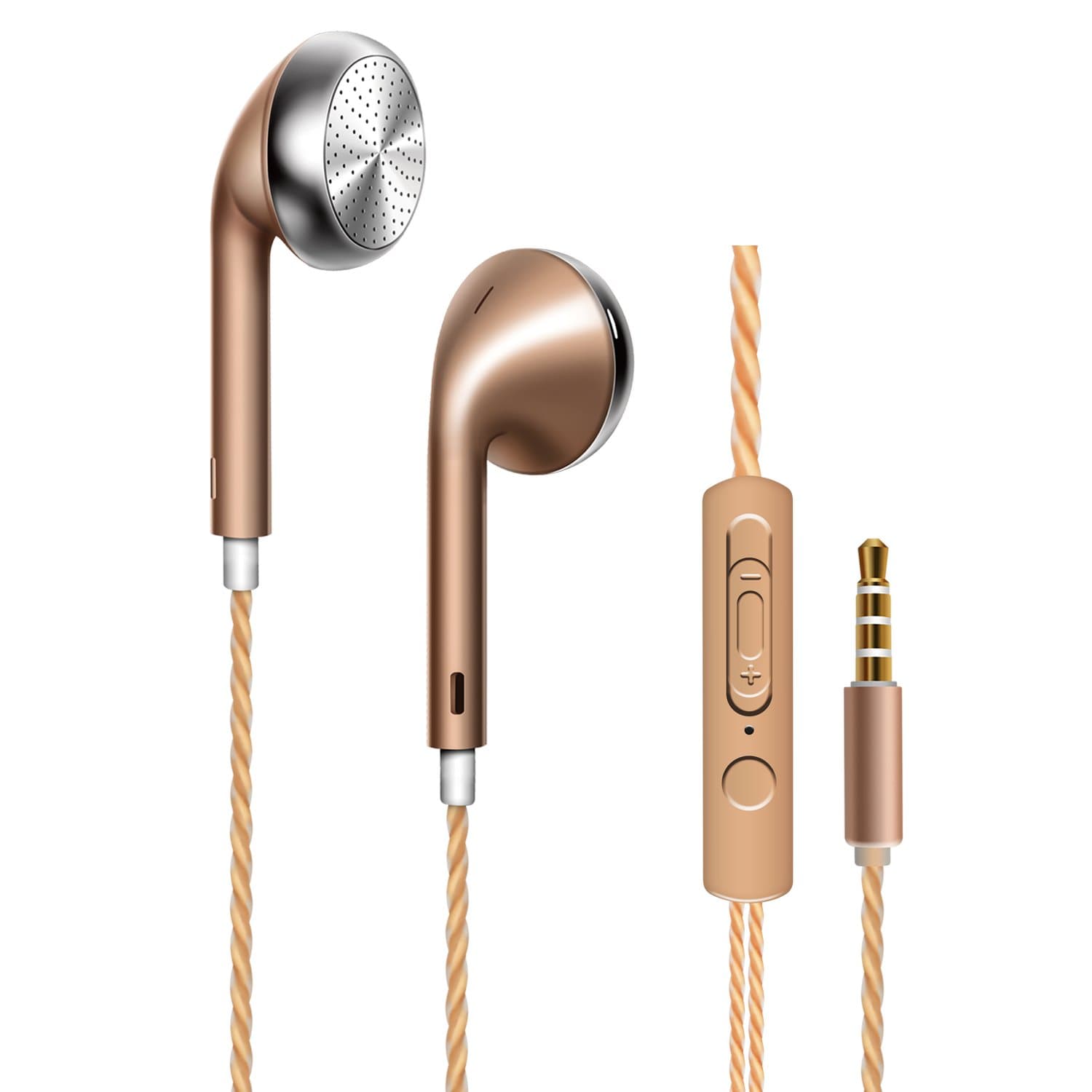 COSPOR In-Ear Wired Headphones, Wired Earbuds Earphones with Microphone for All 3.5mm Interface Device(Gold)