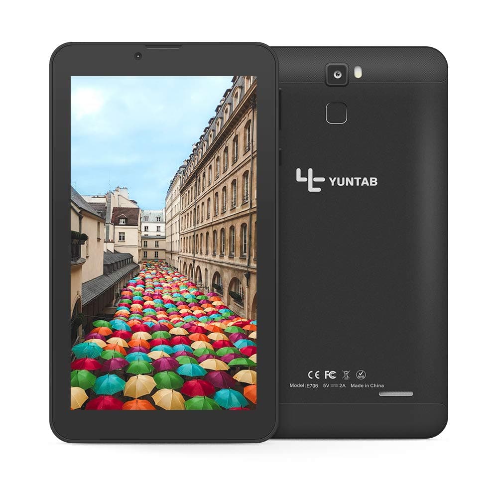Yuntab E706 7 Inch Quad Core,Google Android 6.0,Unlocked smartphone Phablet Tablet PC,1G+8G,HD 1024x600,Dual Camera,IPS,WiFi,Bluetooth,G-sensor,Support 3G Dual SIM Card with Alloy Metal Back(Black)