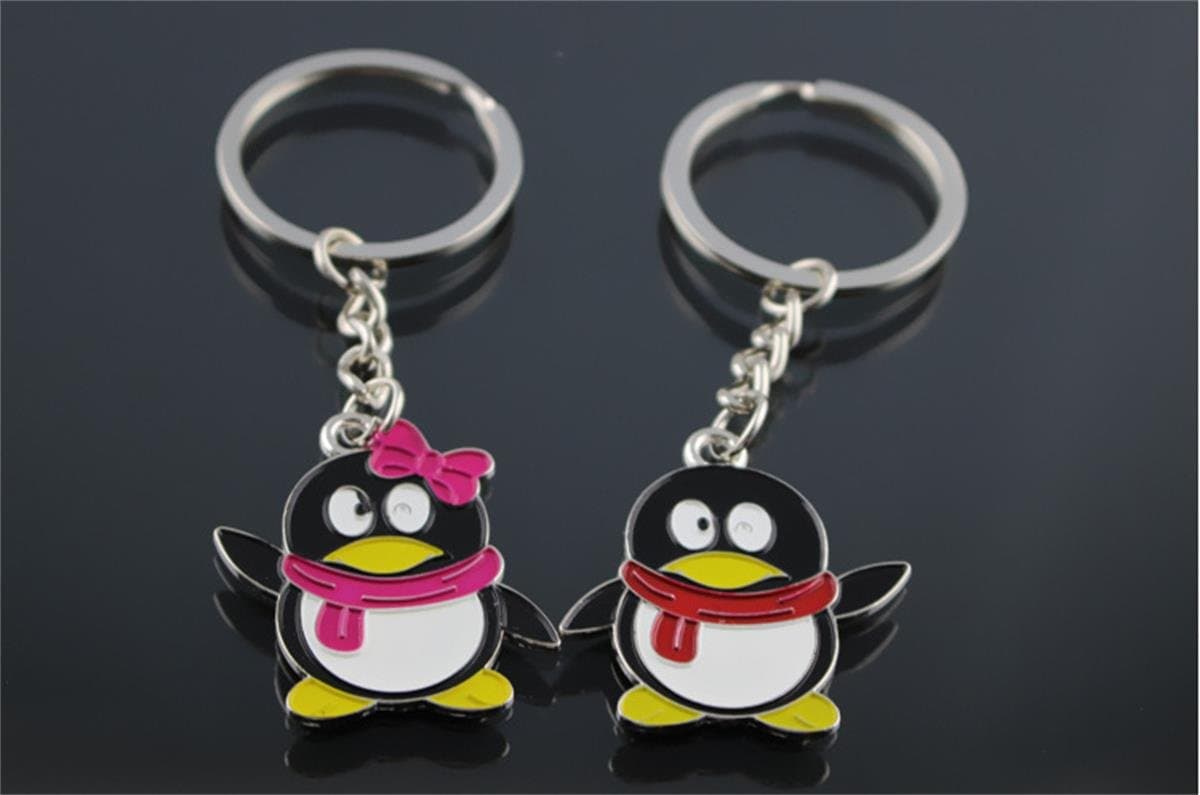 JOYRICE 1 X A couple keychain Fashion Metal Teng penguin Creative cartoon QQ couples keychains Key Ring for lover