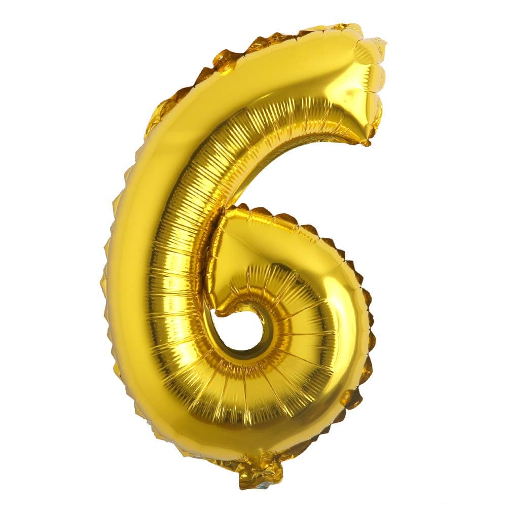 REIANS 16" inch Single Gold Alphabet Letter Number Balloons Aluminum Hanging Foil Film Balloon Wedding Birthday Party Decoration Banner Air Mylar (16 6)