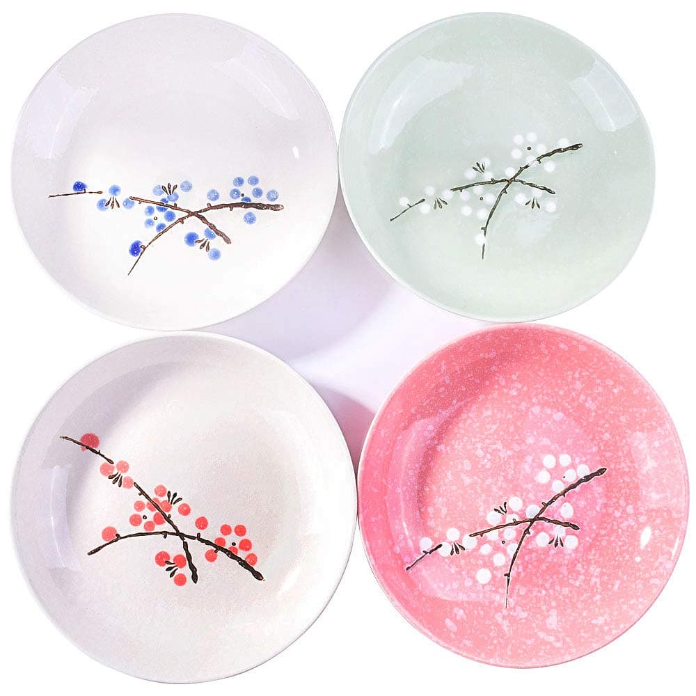 Japanese Ceramic Dinner Plate Set of 4, 8 Inch Porcelain Plates for Salad Cake Spaghetti