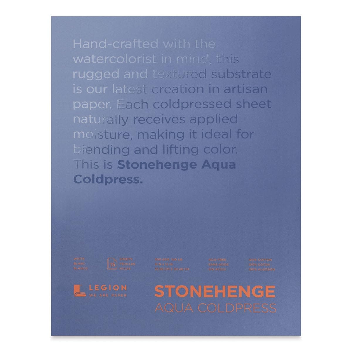 Stonehenge Aqua White Medium Weight Block, 140lb, Coldpress, 15 Sheets for Wet and Dry Media (9X12)