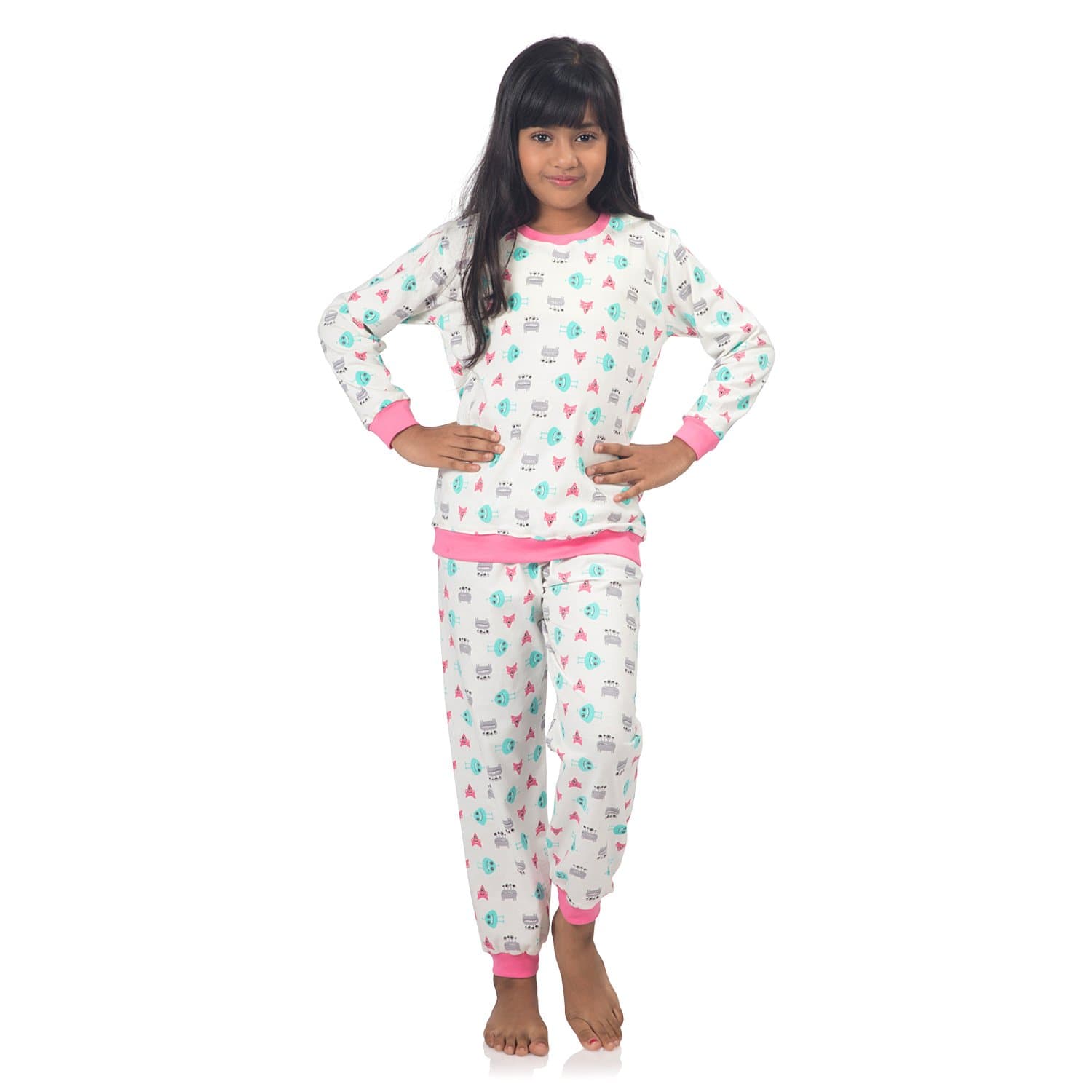 NITE FLITE Girl's Cotton Animal Print Top and Pyjama Set Pack of 1