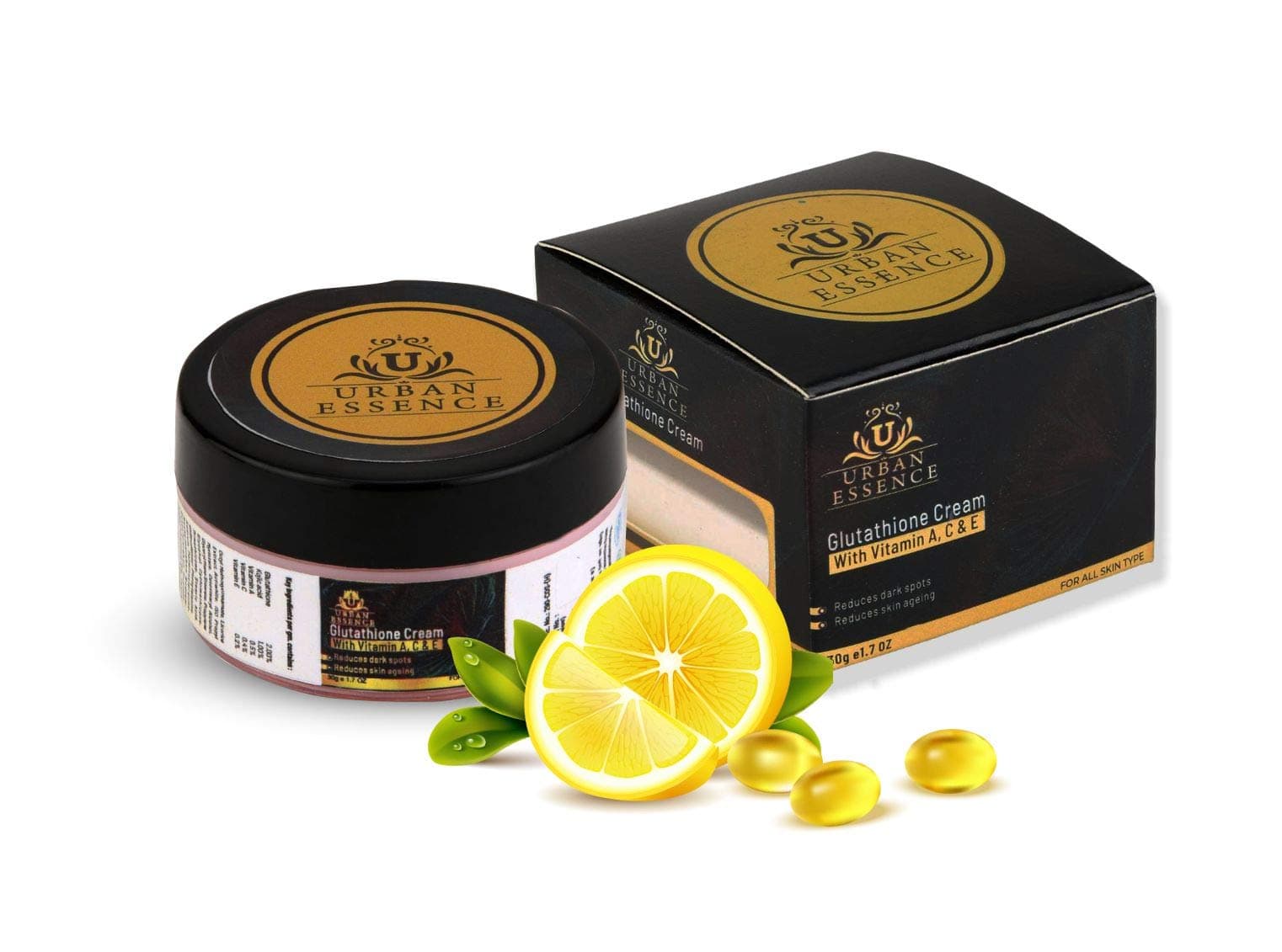 Urban Essence Glutathione Cream For Skin Whitening, Reduces Dark Spots, Pigmentation And Ageing Effects, Enriched With Vitamin A, C & E, Kojic Acid (Paraben Free) - 30 g