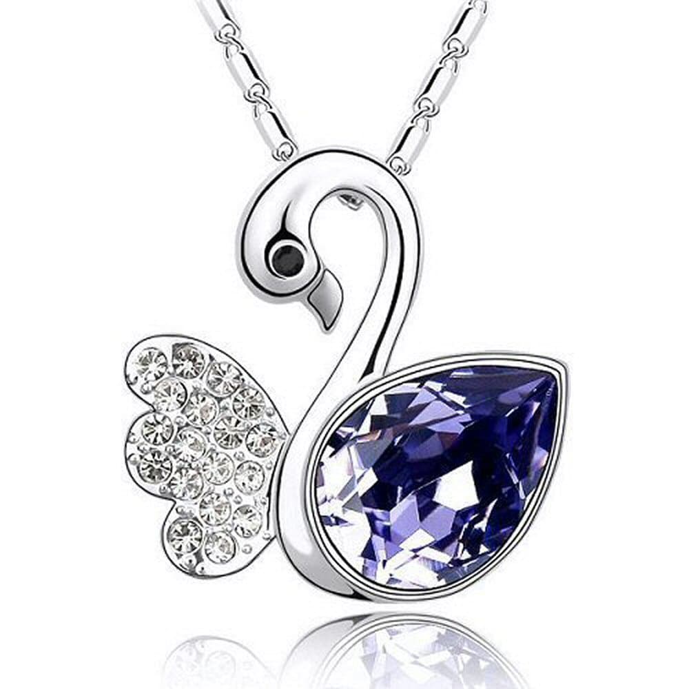 Purple Clear Crystal Swimming Swan Pendant Necklace Made With Swarovski Elements
