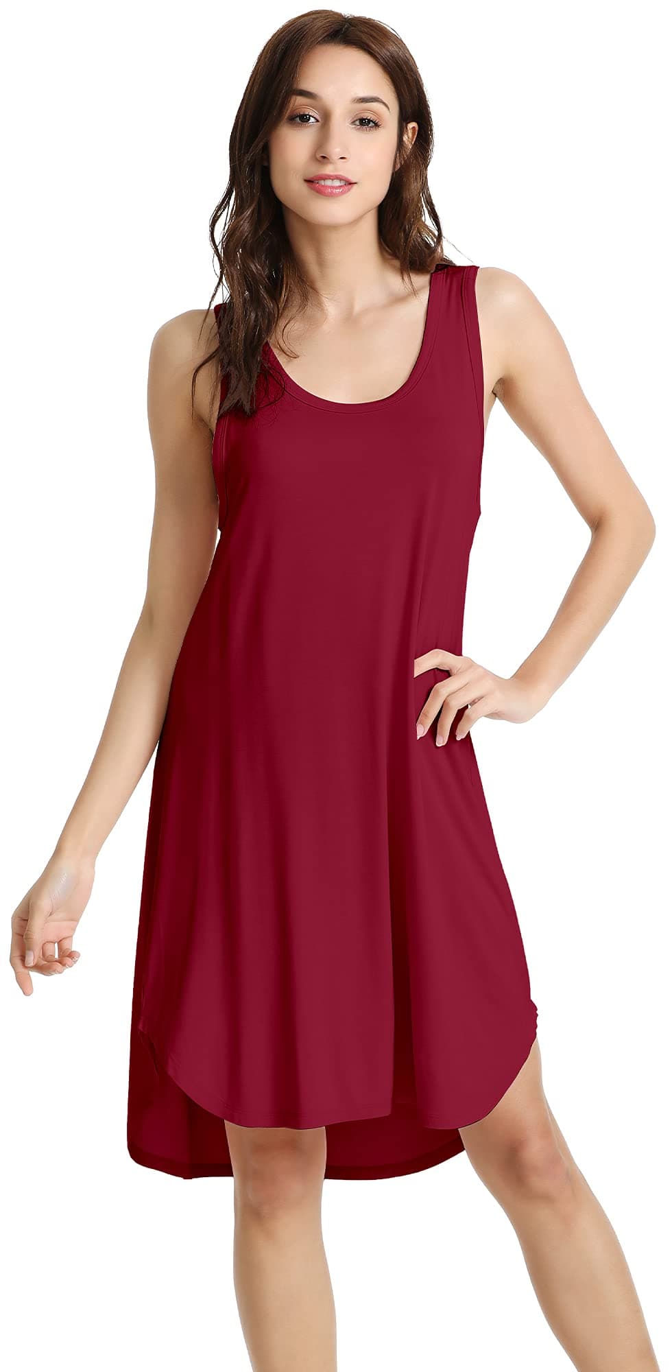 WiWi Bamboo Nightgowns for Women Sleeveless Sleepwear Pajamas Soft Tank Sleep Shirts Scoop Neck Plus Size Dress S-4X