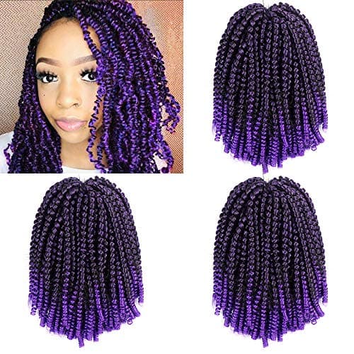 fani 3 Pack Spring Twist Braids Ombre Purple Crochet Braids 8 Inch Synthetic Braiding Fluffy Crochet Twist Hair Extension Low Temperature Fiber 110g/Pack (T1B/Purple)