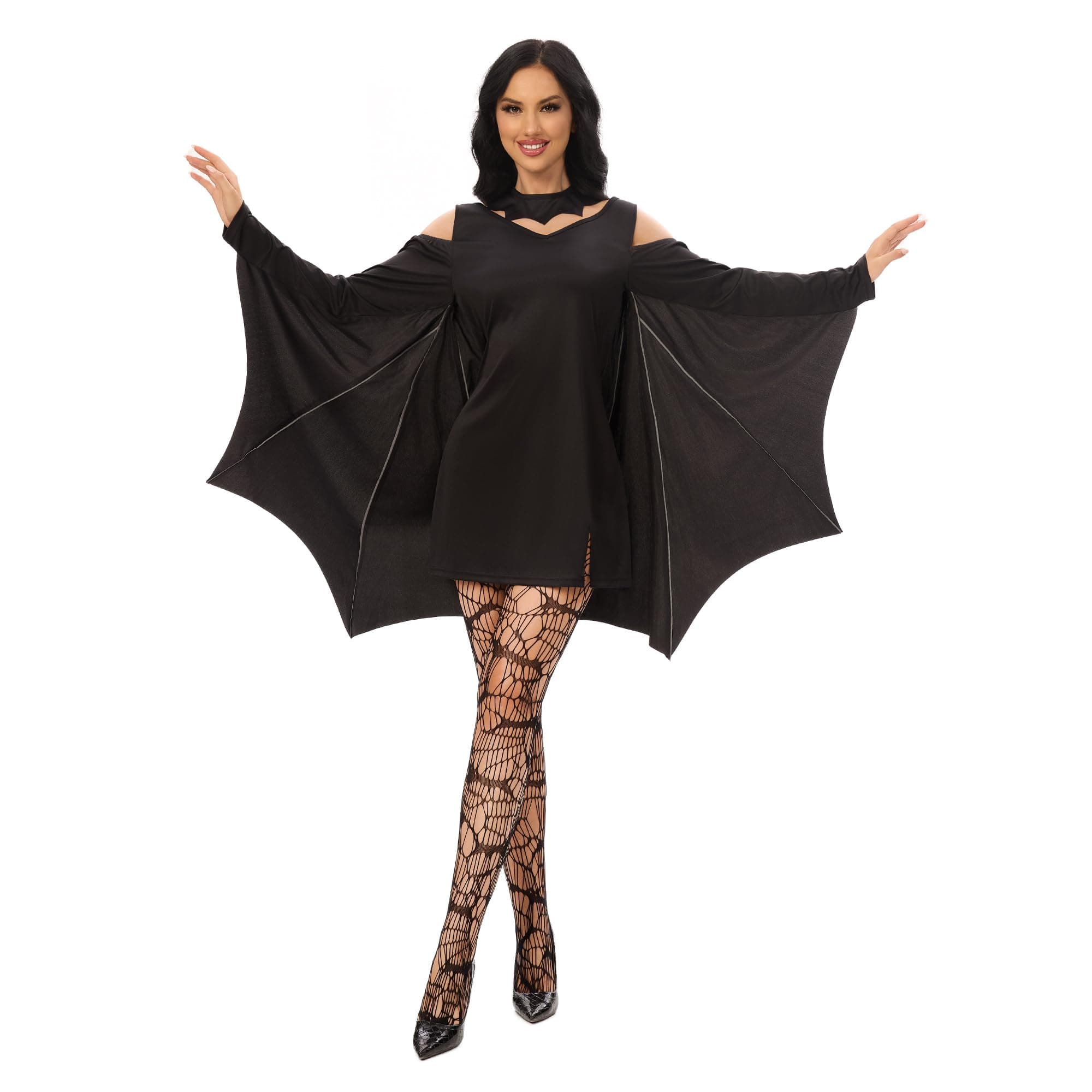 Funnlot Bat Costume Women, Halloween Bat Costume Adult with Bat Women Dress, Bat Wings, Bat Mask and Stockings, Halloween Costume for Women Fancy Dress Costumes for Women
