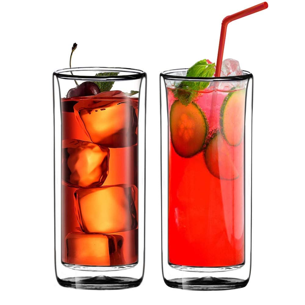 (Set of 2) 20oz (600ml) Ultra Clear Strong Double Wall Insulated Thermo Glass Tumbler V3 Highball Glass for Beer/cocktail/lemonade/iced Tea (Real Borosilicate Glass, Not Plastic)