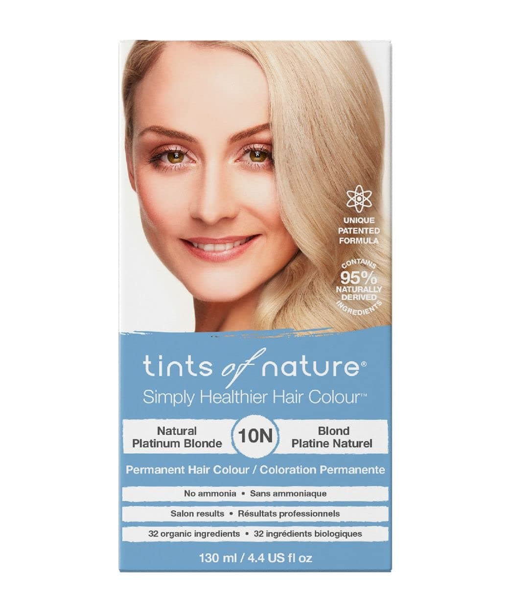 Tints of Nature 10N Natural Platinum Blonde Permanent Hair Dye, Nourishes Hair and Covers Greys, Ammonia-Free, 130ml