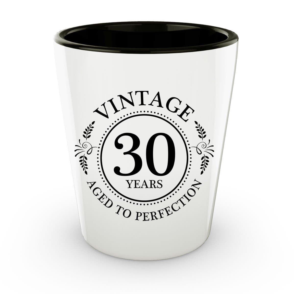 30th Birthday Shot Glass - Vintage 30 Years - Aged To Perfection - Thirtieth Birthday Gifts For Him Her Men Women