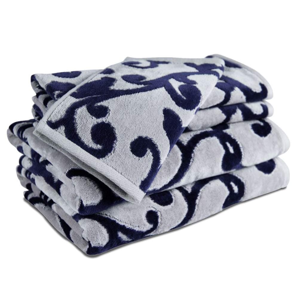 Caravalli 5 Piece Towel Set, Chelsea Navy Scuplted Cotton Towel Sets, Best Luxury Soft Spa Towels with 2 Hand Towels and Wash Cloth, Large Thick Blue Patterned Hotel Collection Towel Bundle