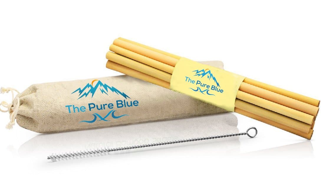 Organic Eco-Friendly Bamboo Drinking Straws, Biodegradable Ethically Sourced + Cleaning Brush, Nature-Friendly Jute Bag and Recycled Box Packaging. (6, + Biodegradable Bag)