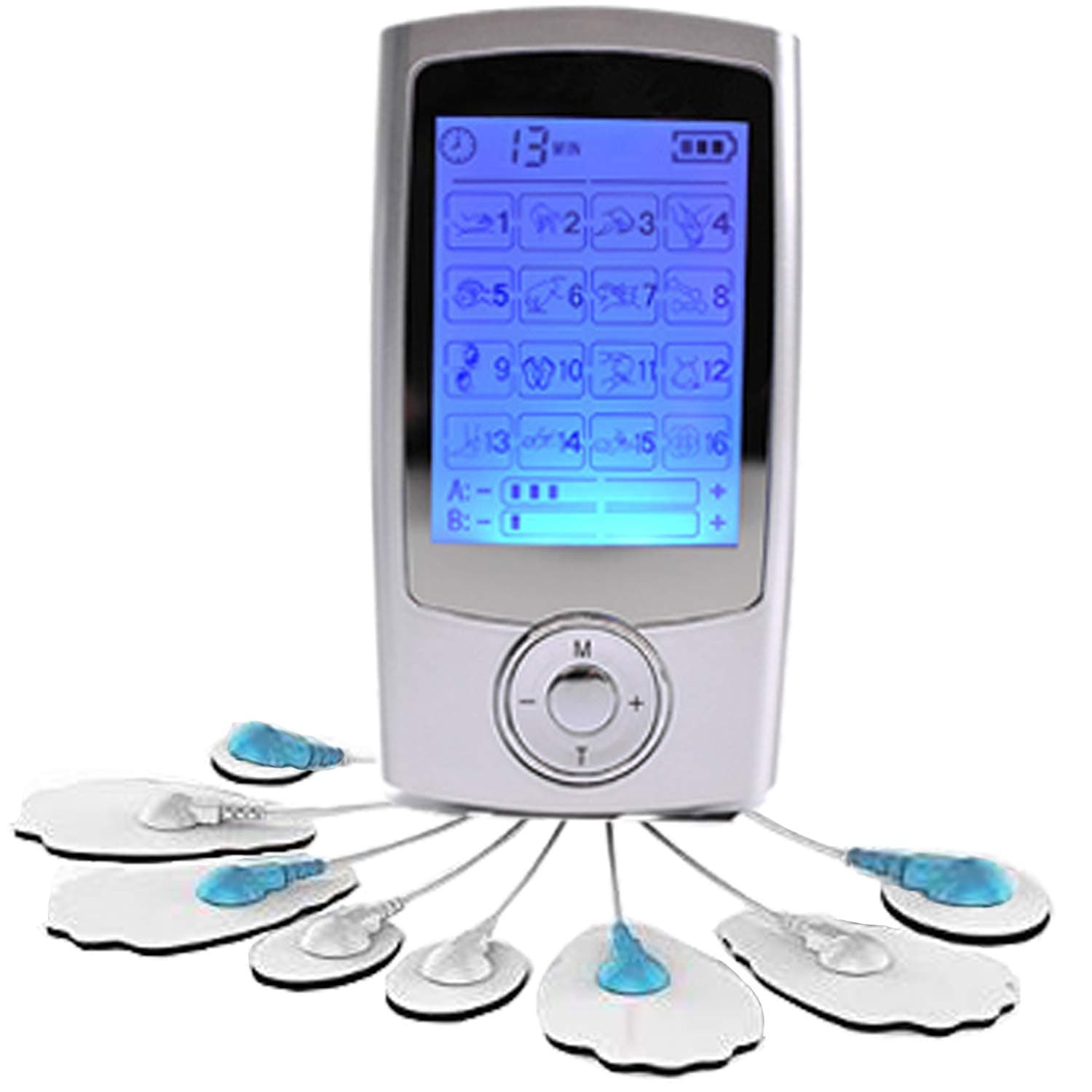 Tens Machine Muscle Stimulator Rechargeable Digital Therapy Full Body Acupuncture Massage Muscle Pain Relief Treatment with 16 Modes and 8 Pads for Back Shoulder Leg