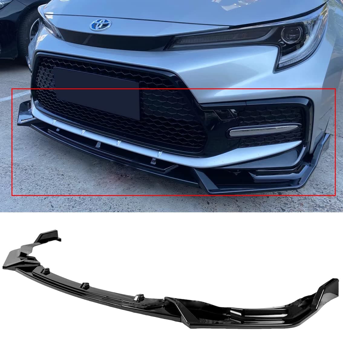 FITS 2020-2021 TOYOTA COROLLA SEDAN SE/XSE GLOSSY BLACK V STYLE FRONT BUMPER LIP