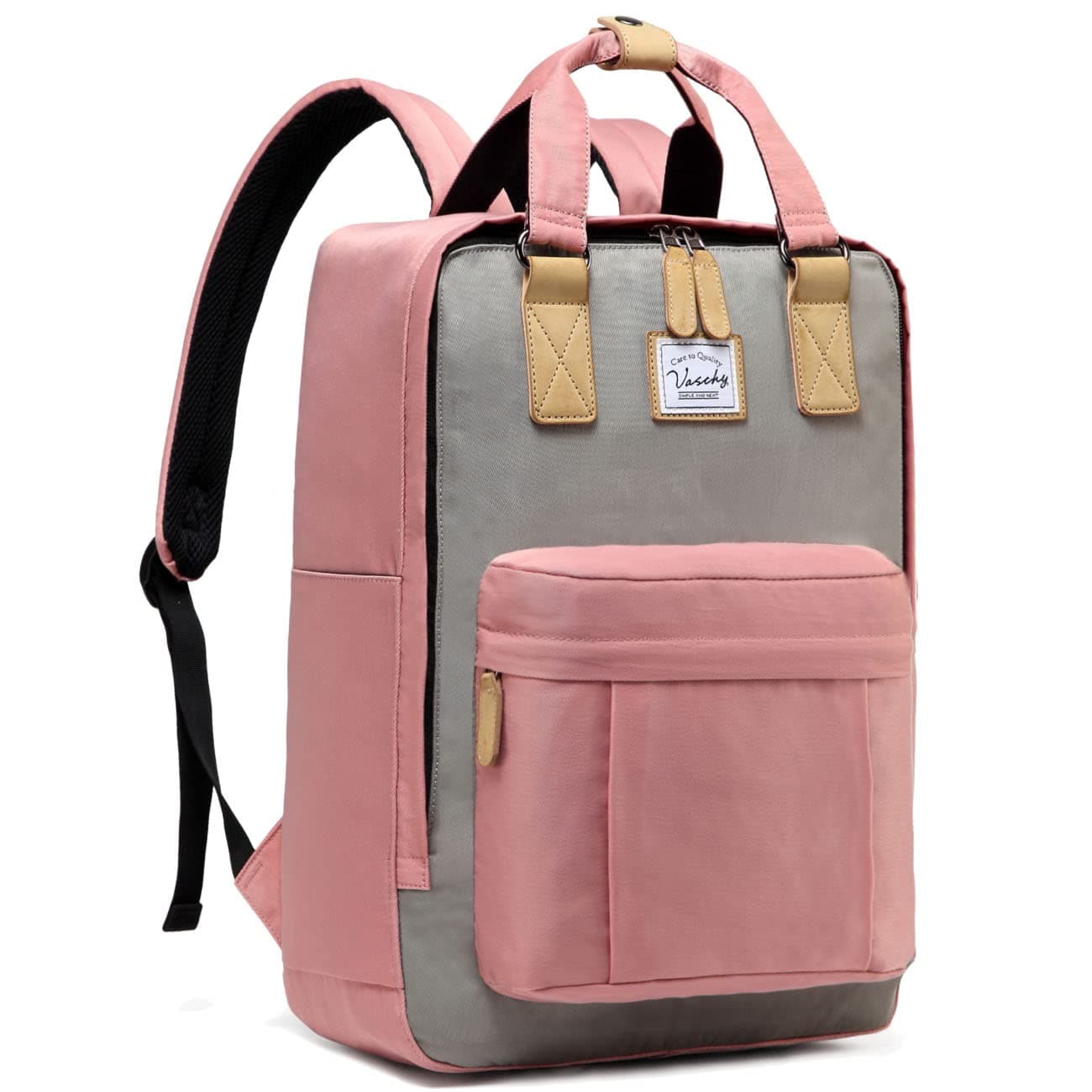 VASCHY School Backpack for Women/Teen Girls, Travel Backpack Water Resistant College High School Computer Bag Student Bookbag, Pink and Gray