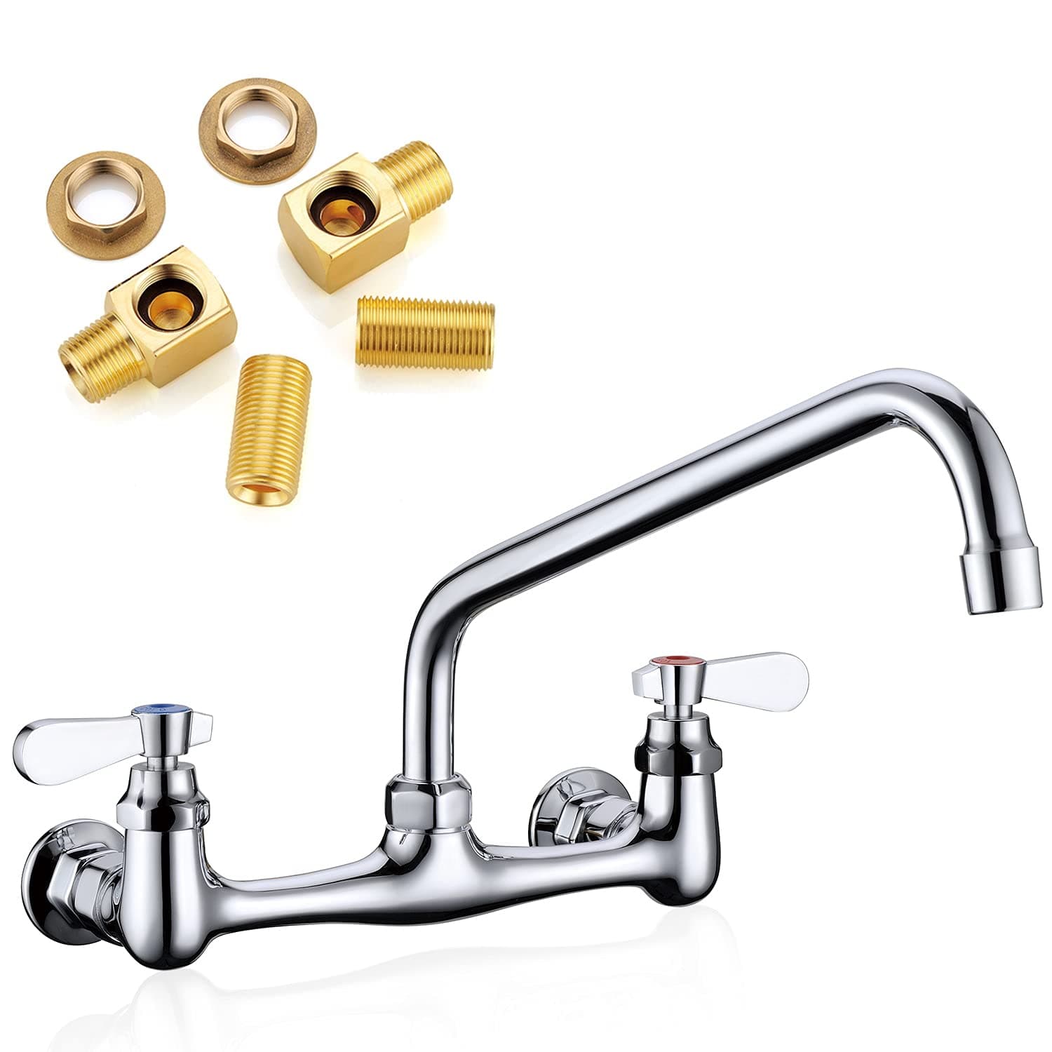 Wall Mount Faucet 8 Inches Center Commercial Kitchen Faucet, 12 Inches Swivel Spout Wall-Mount Utility Sink Faucets, 2 Handle Wall Mounted Faucets for Kitchen Laundry Room Restaurant