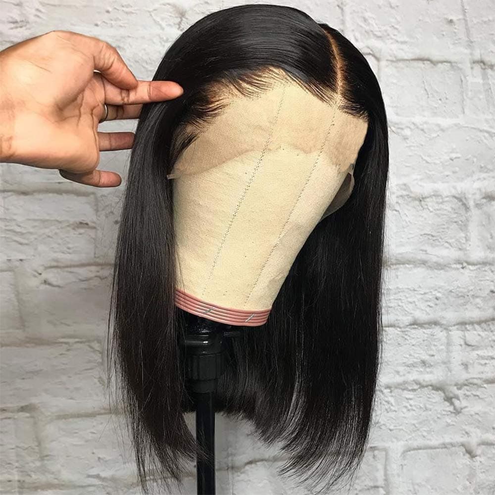 BEEOS 13x6 Short Bob Lace Front Human Hair Wigs,150% Density Pre Plucked and Bleached Knots Natural Hairline Middle Part Brazilian Virgin Hair Lace Wig (12 inch)