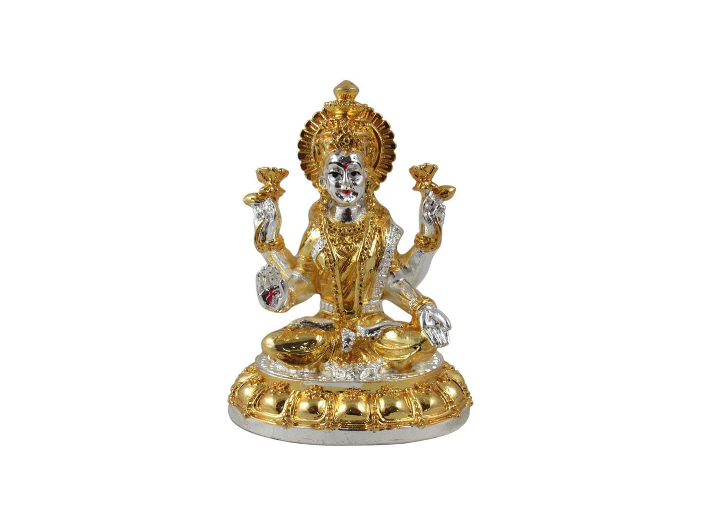GoldGiftIdeas 999 Silver & 24K Gold Plated Resin Varad Lakshmi Idol for Pooja Room, Laxmi Statue for Home Decor, Good Luck God Idol for Gifting, Prosperity Gift for Housewarming (10 x 7 CM)