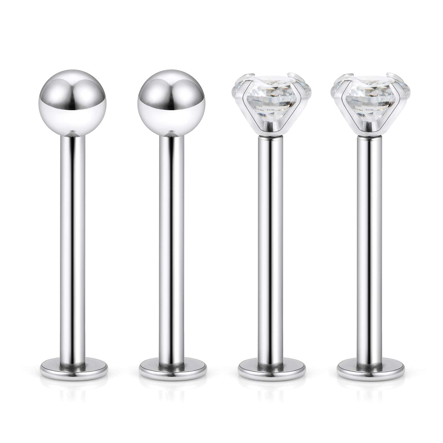 Cisyozi 16G Cheek Tongue Piercing Jewelry Surgical Steel Flat Back Tongue Rings Clear Cubic Zirconia Long Lip Labret Ring Piercing Jewelry Retainer 14mm 16mm 19mm 2 Pairs