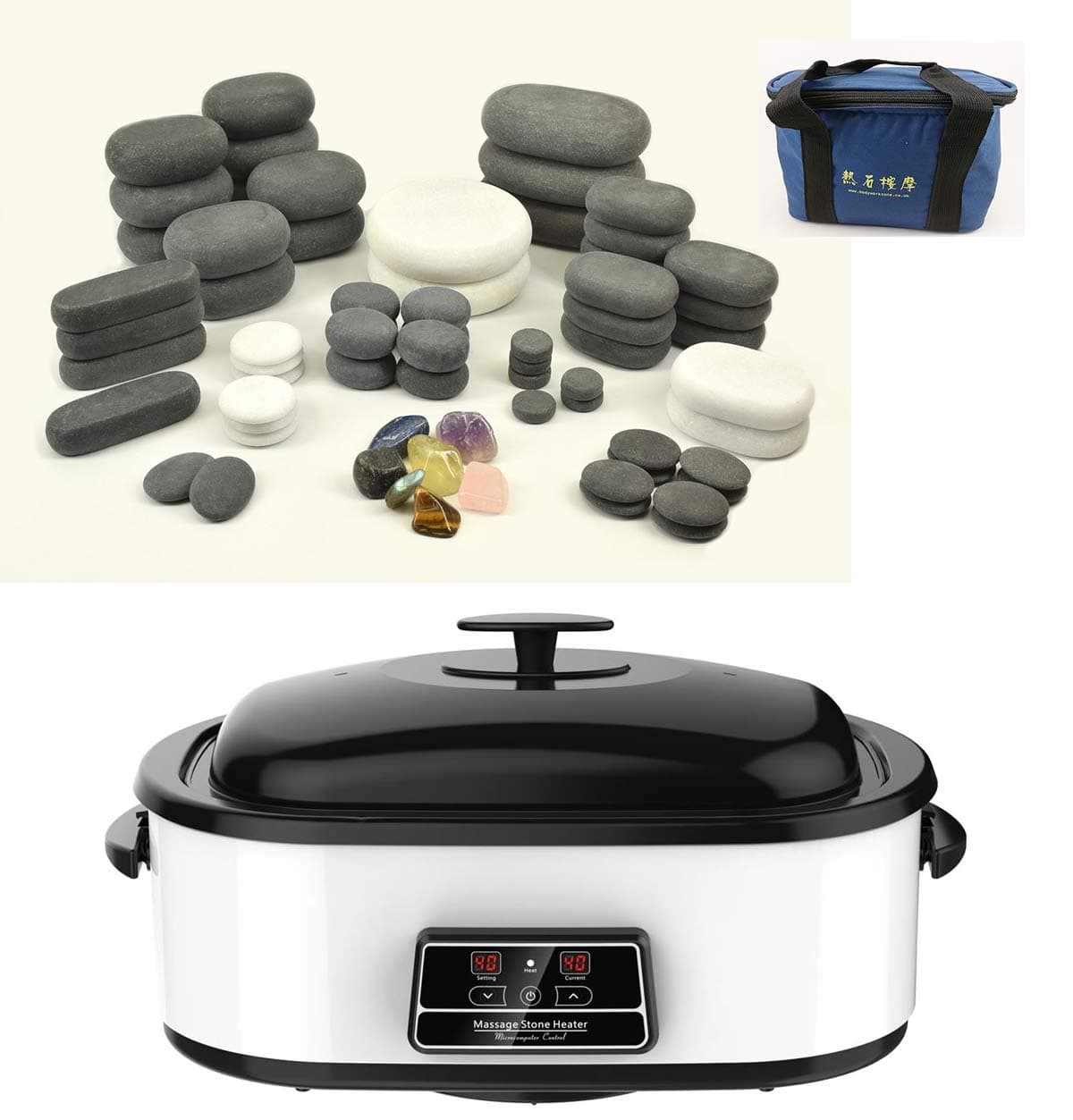 MassageMaster HOT/Cold Stone Massage KIT: 68 Basalt/Marble Stones + 17 Litre (18 Quart) Digital Heater