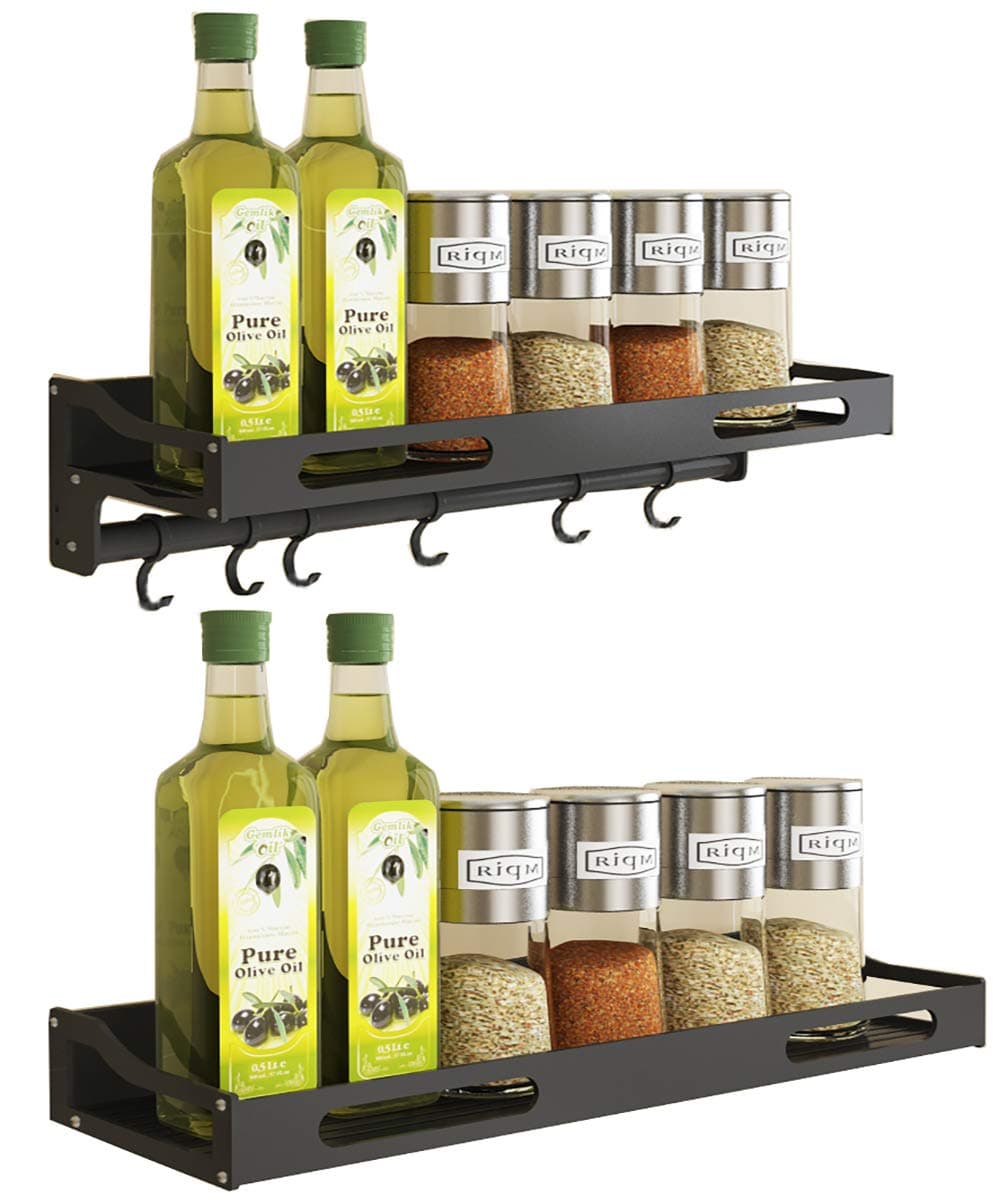 COVAODQ Over Stove Shelf Wall Mount Spice Rack Organizer Kitchen Spice Storage Shelf Perfect Seasoning Organizer For Your Kitchen Door Mount - 2 Piece(6 Hooks + No Hook)