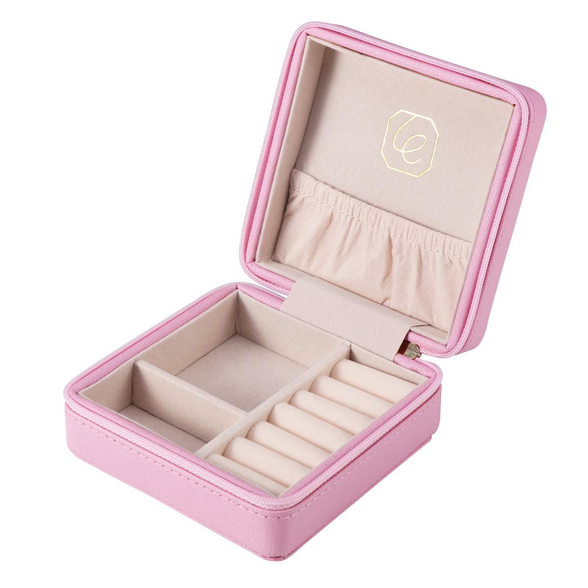 JL LELADY JEWELRY Small Jewelry Box Mini Travel Jewelry Case Portable Faux Leather Jewelry Ring Boxes Holder for Women Girls (Pink)
