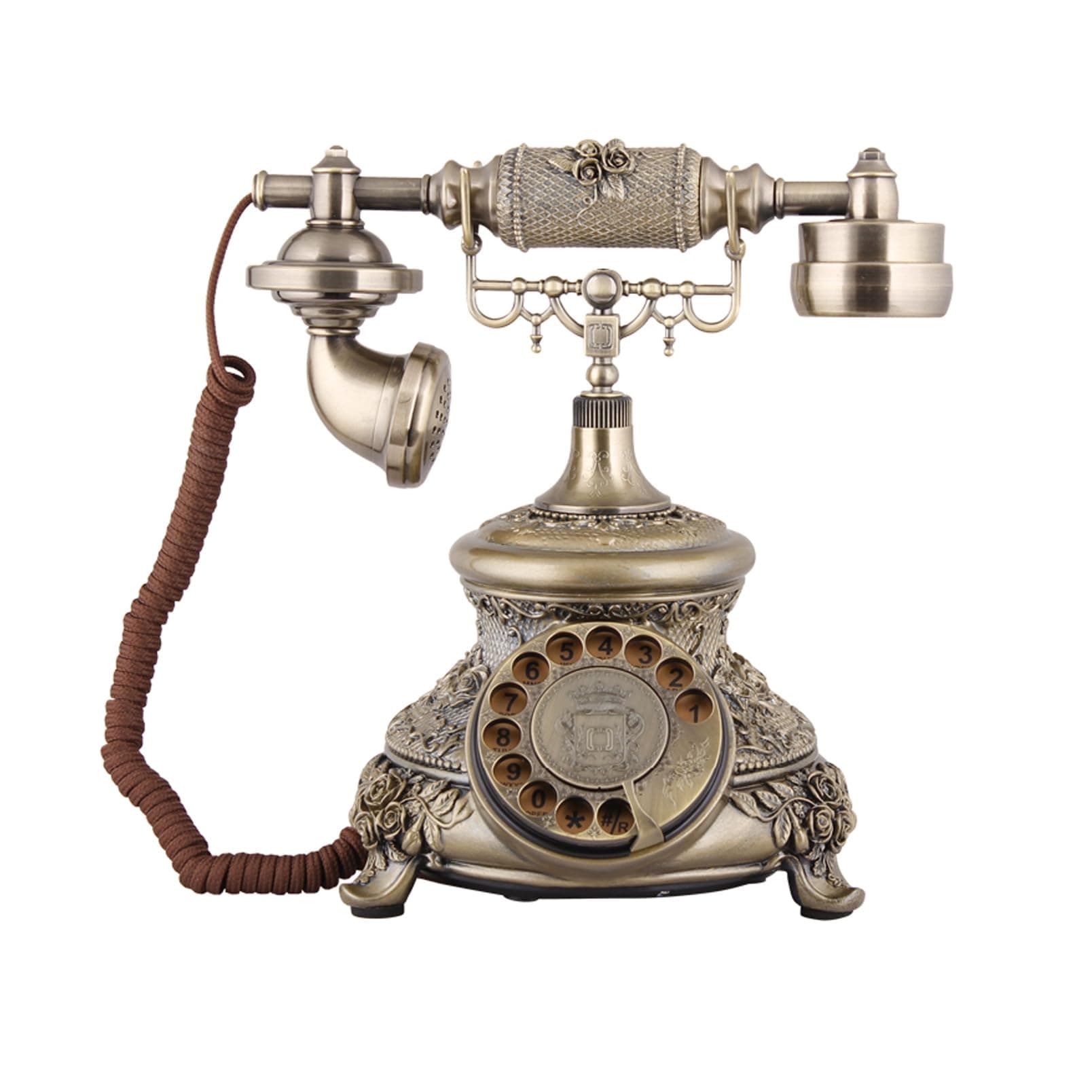 TelPal Retro Vintage Telephone, Bronze Antique Style Landline Home Phone, Decorative Old Fashioned Rotary Dial Desk Phones, Home Office Hotel Telephone Set