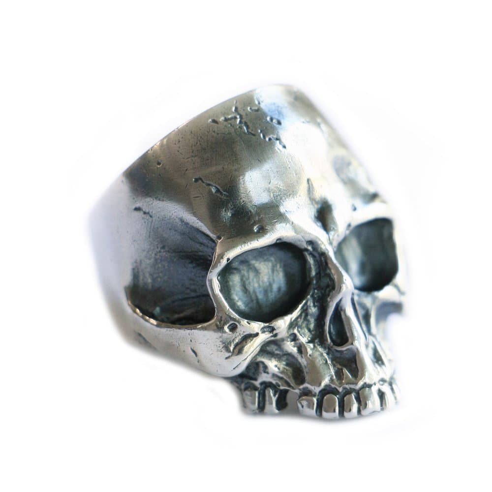 LINSION 925 Sterling Silver Handmade Skull Ring Mens Biker Punk Ring TA98