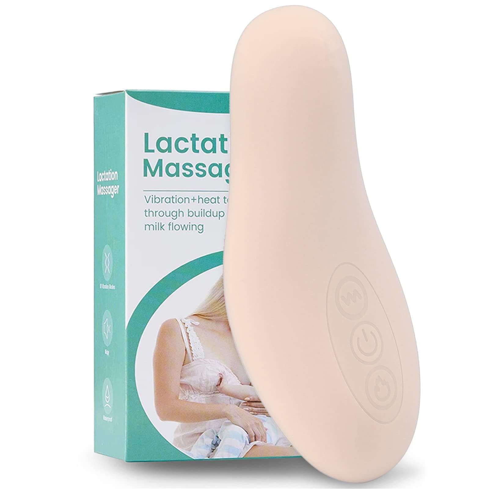 Vokers Lactation Massager, IPX7 Waterproof Silicone Breast Massager Heating Vibration Breastfeeding Essentials Ergonomic Warming Massager for Clogged Ducts, Improve Milk Flow(Pinky White)