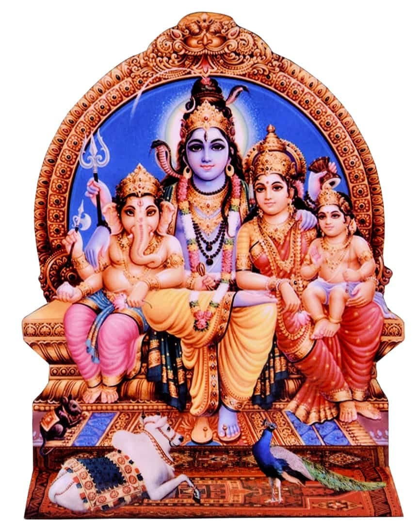 Vils Lord Shri Shiva, Parvati, Ganesha & Murugan Divine Holy Blessing Wood & Plastic Statue/Photo Frame Cutout with Backstand for Pooja/Gift (Size: 4 inch X 6 inch)- Multicolor
