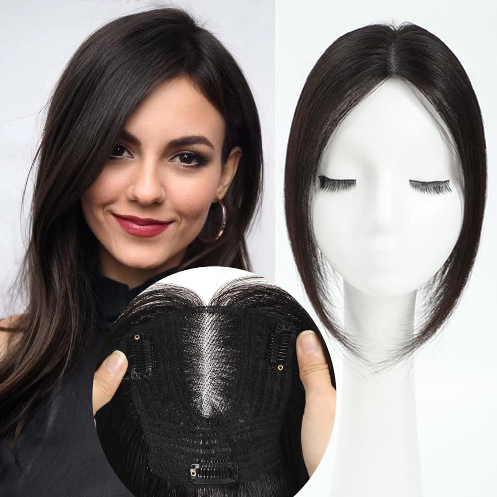 meralona Hair Toppers for Women Real Human Hair Toppers Hair Pieces for Women with Thinning Hair Human Hair Toppers Clip in Hair Extensions Wiglets Hairpieces for Thinning Hair (Natural Black)