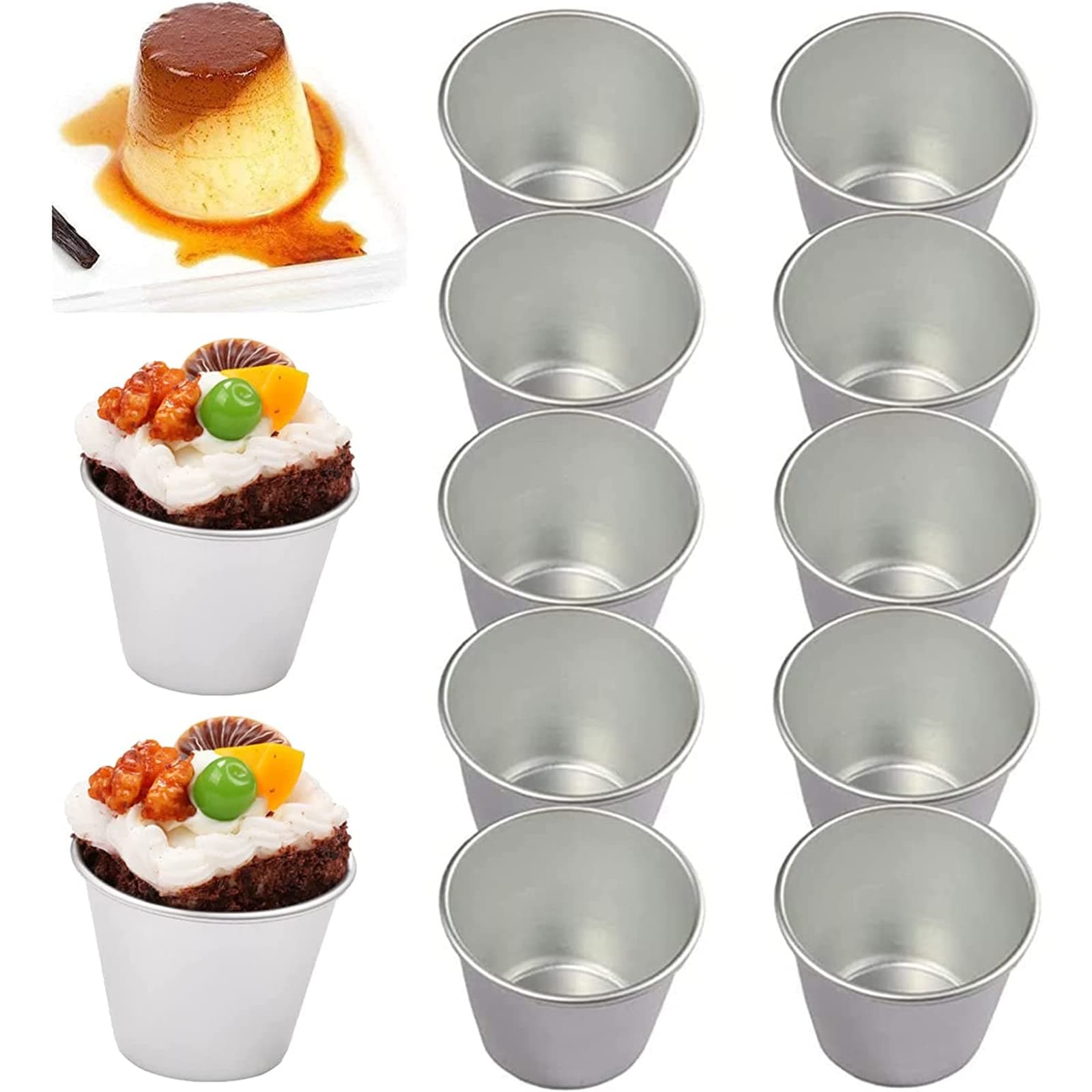 Pudding Moulds, 10pcs Aluminum Baking Cups Cupcake Mould Muffin Tin Dariole Moulds Baking Tool