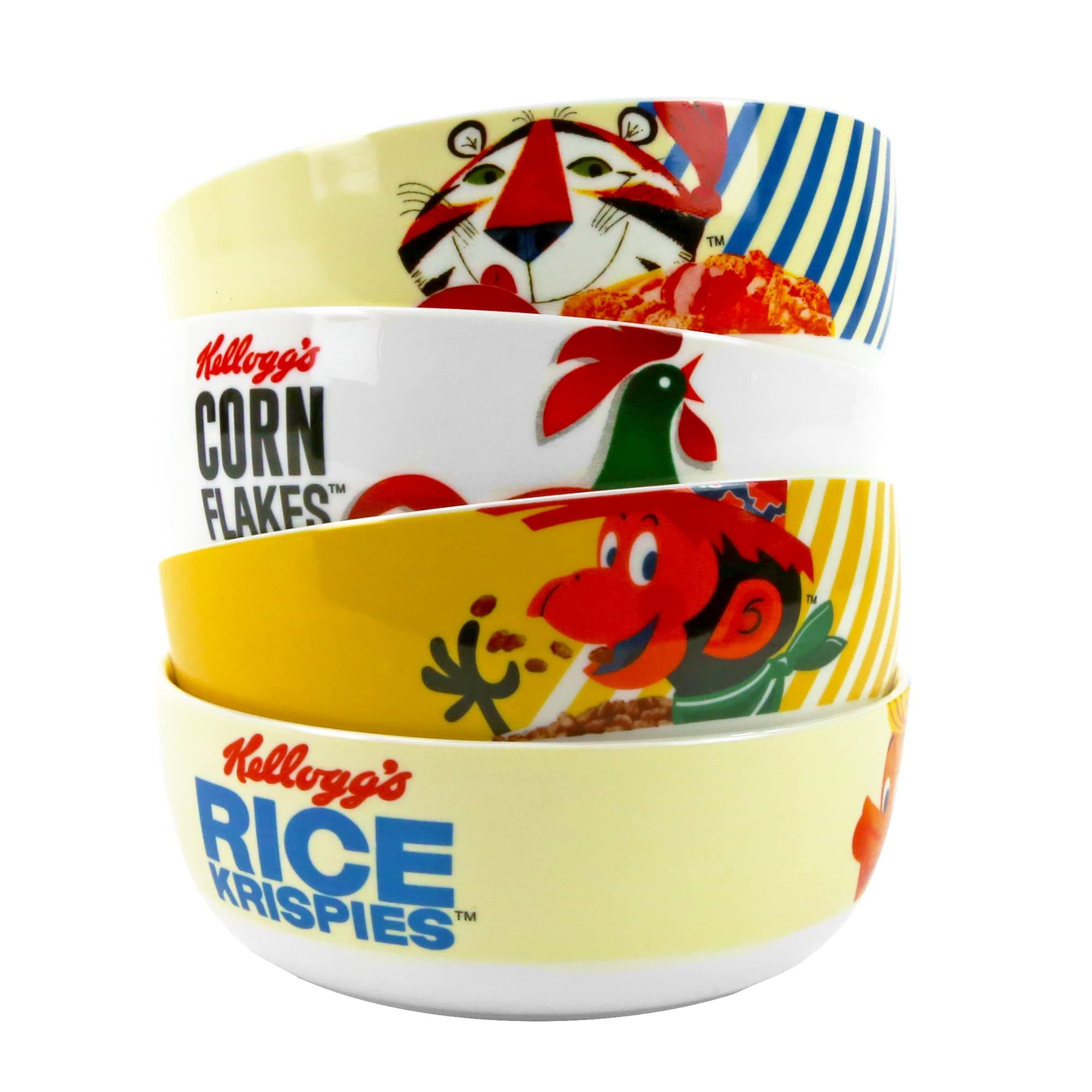 Kellogg's Porcelain Bowls, Set of 4, Retro Vintage Designs, 550 ml Capacity, Dishwasher Safe