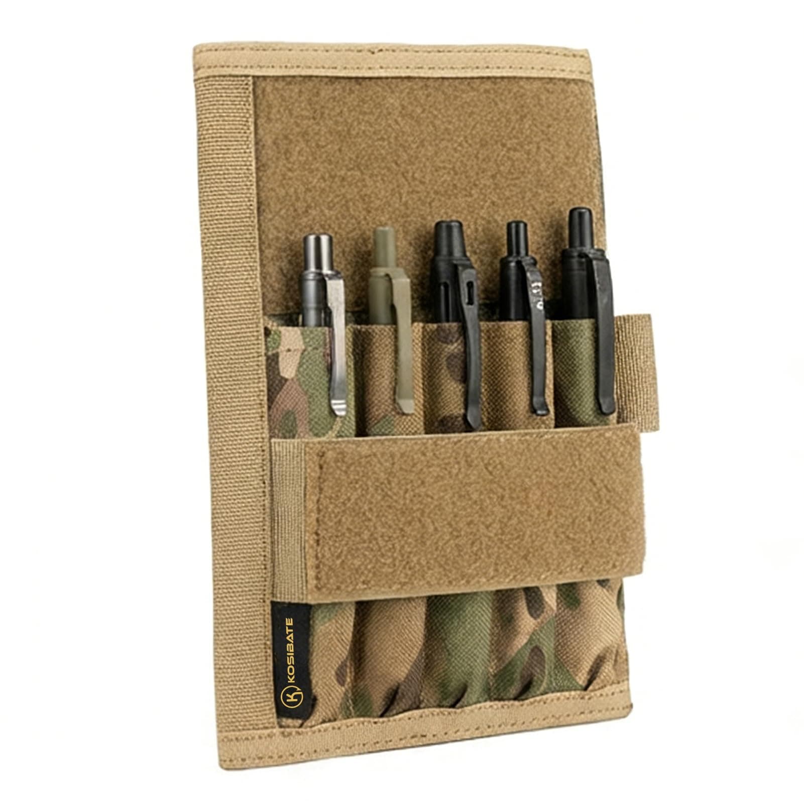 KOSIBATE Military Notebook Cover, Tactical Leader Book Cover with Pen Holder, 8"x5"(Camogreen)