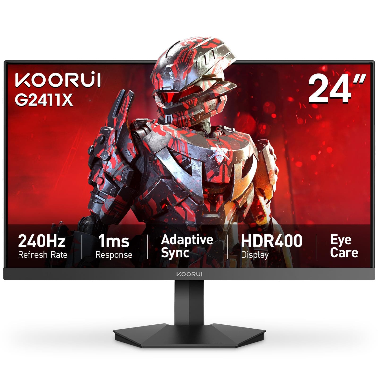 KOORUI 24 Inch Gaming Monitor, 165Hz, FHD 1920x1080, 1ms, IPS, Compatible FreeSync G-sync, Tilt Adjustable, Eye Care, VESA Wall Mountable (HDMI, DisplayPort) Black