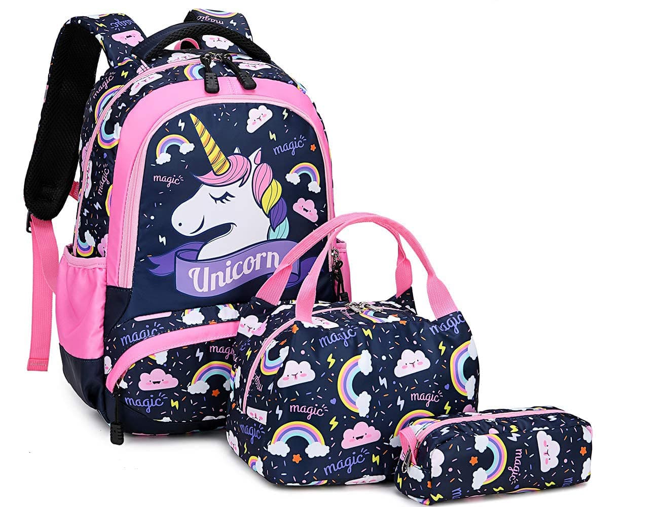 Girls School Backpacks with Lunch Box Unicorn Backpack School bag 3 in 1 Bookbag Set for 8+ Years Old Elementary