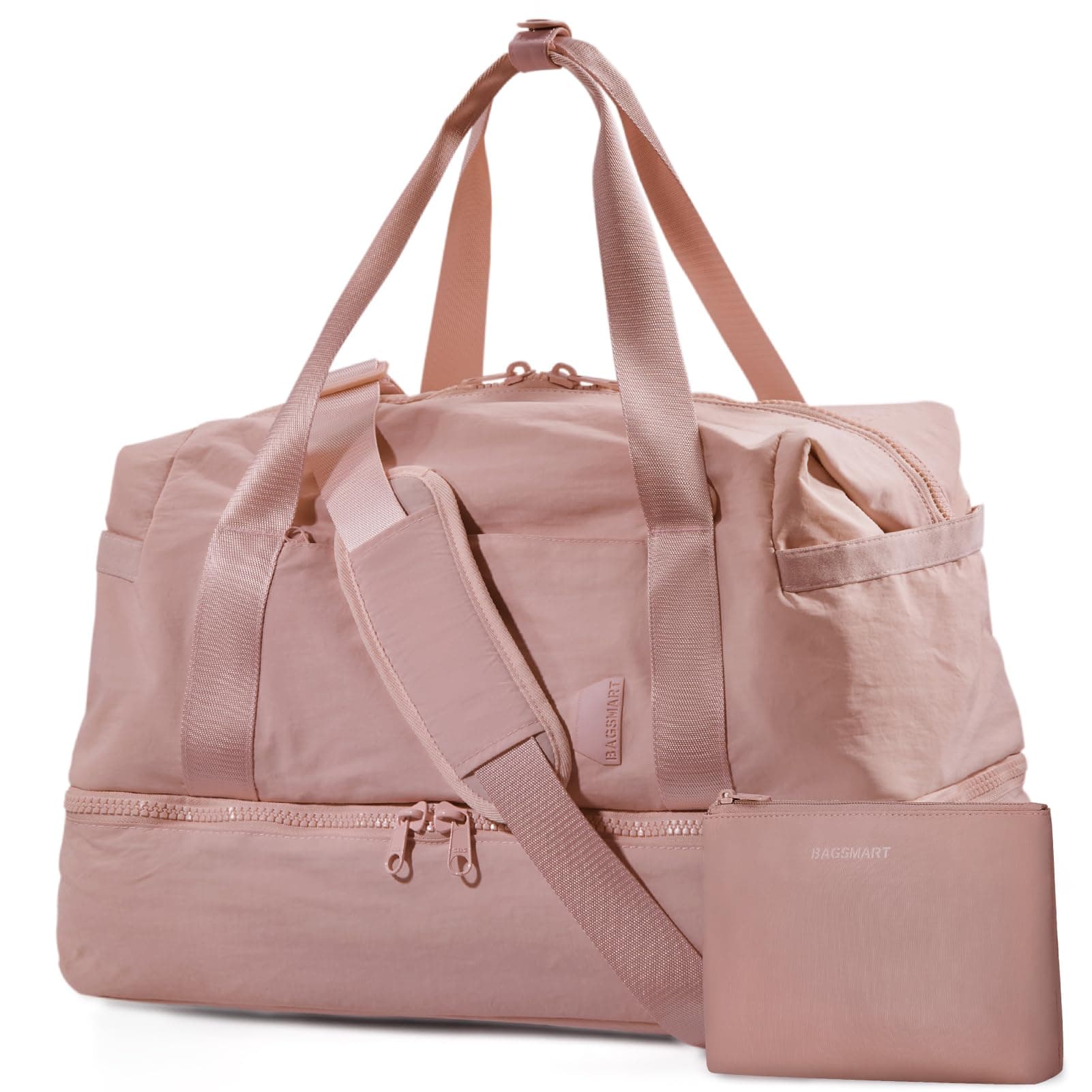 Weekender Bags for Women, BAGSMART Travel Duffel Bags with Shoe Compartment,Personal Item Travel Bag for Airlines, Carry on Overnight Tote Bag with Toiletry Bag(Dark Pink,2pcs)