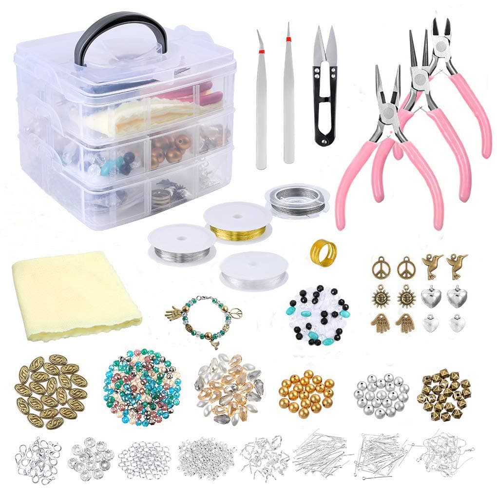 EDOBLUE Deluxe Jewelry Making Supplies Kit Includes Charms, Beads for Bracelets, Pliers, Findings,Necklaces, Bead Wire,Earrings, Beading Kit, DIY Crafts for Adults, Teenagers & Teen Girls