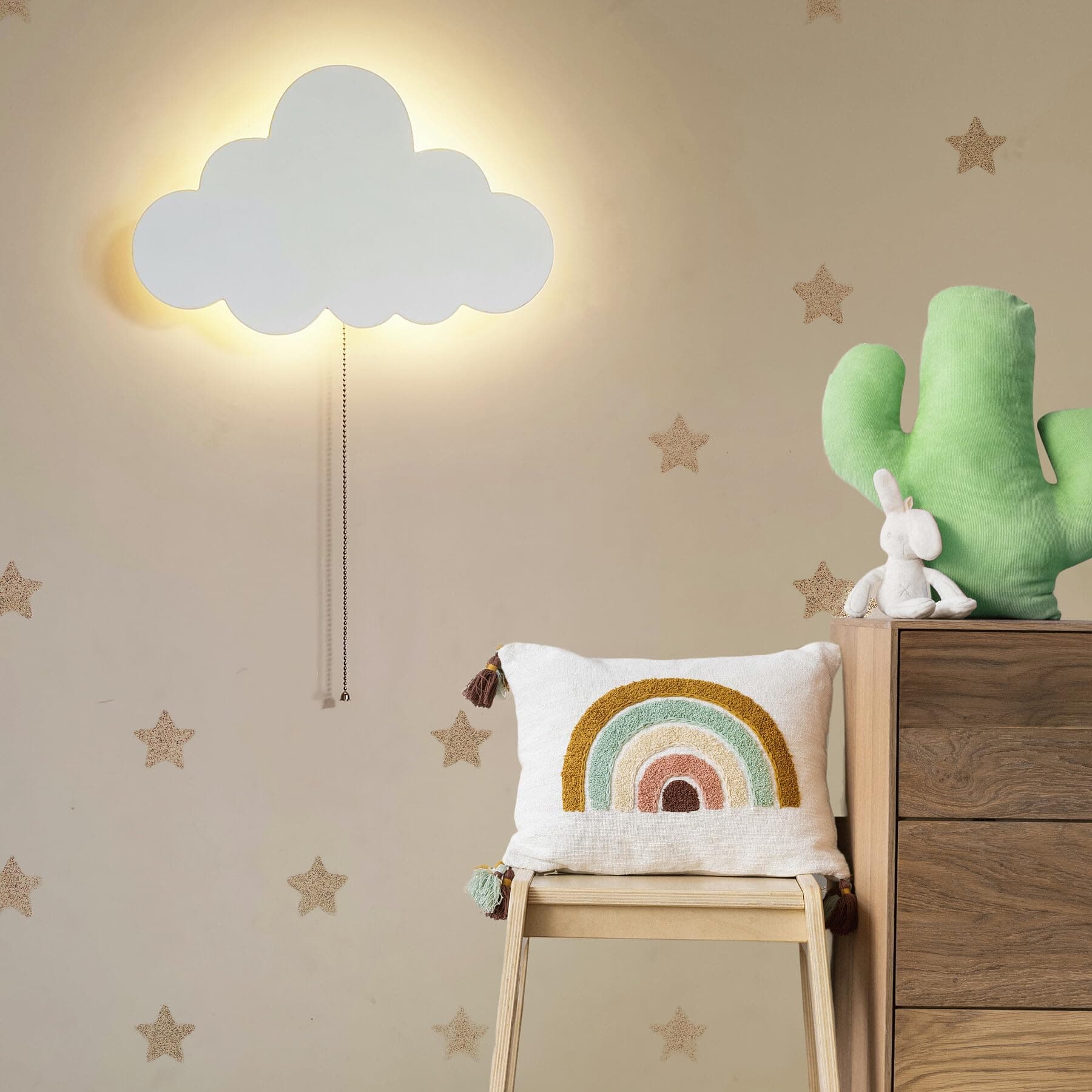 Cloud-Night-Light for Bedroom, Kawaii Kids Cloud Lights Baby Nursery, Cute Floating Lamp Room Decor, Battery-Operated Hanging Night Wall Warm White FYR-CLOUD-PULL-C