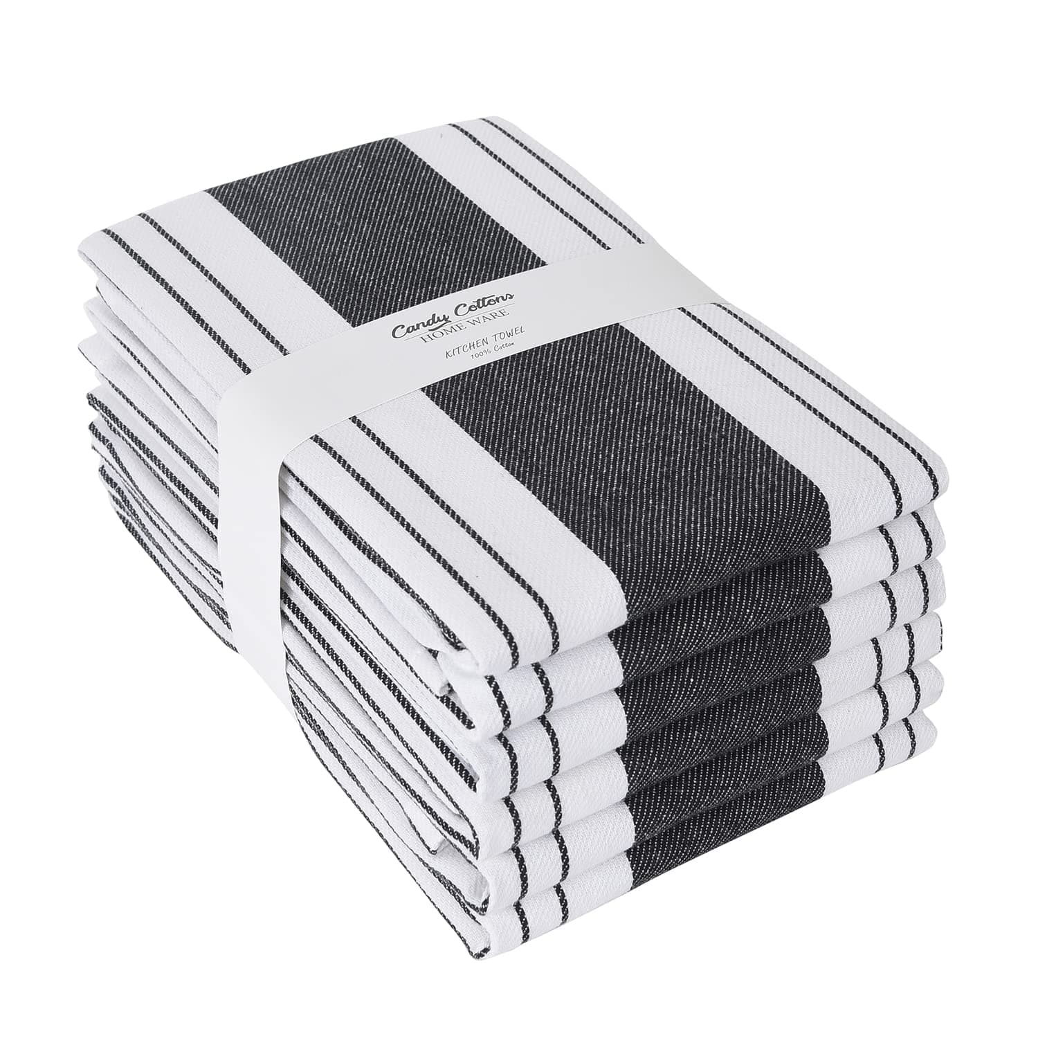 Stripe Kitchen Towels Decor Mordern Design Centreband Tea Dish Towels Boho Stripe Absorbent Festive Gift Set of 6 Pantry Reusable Kitchen Dish Towel|Easter Spring Decor 18x28 in Black