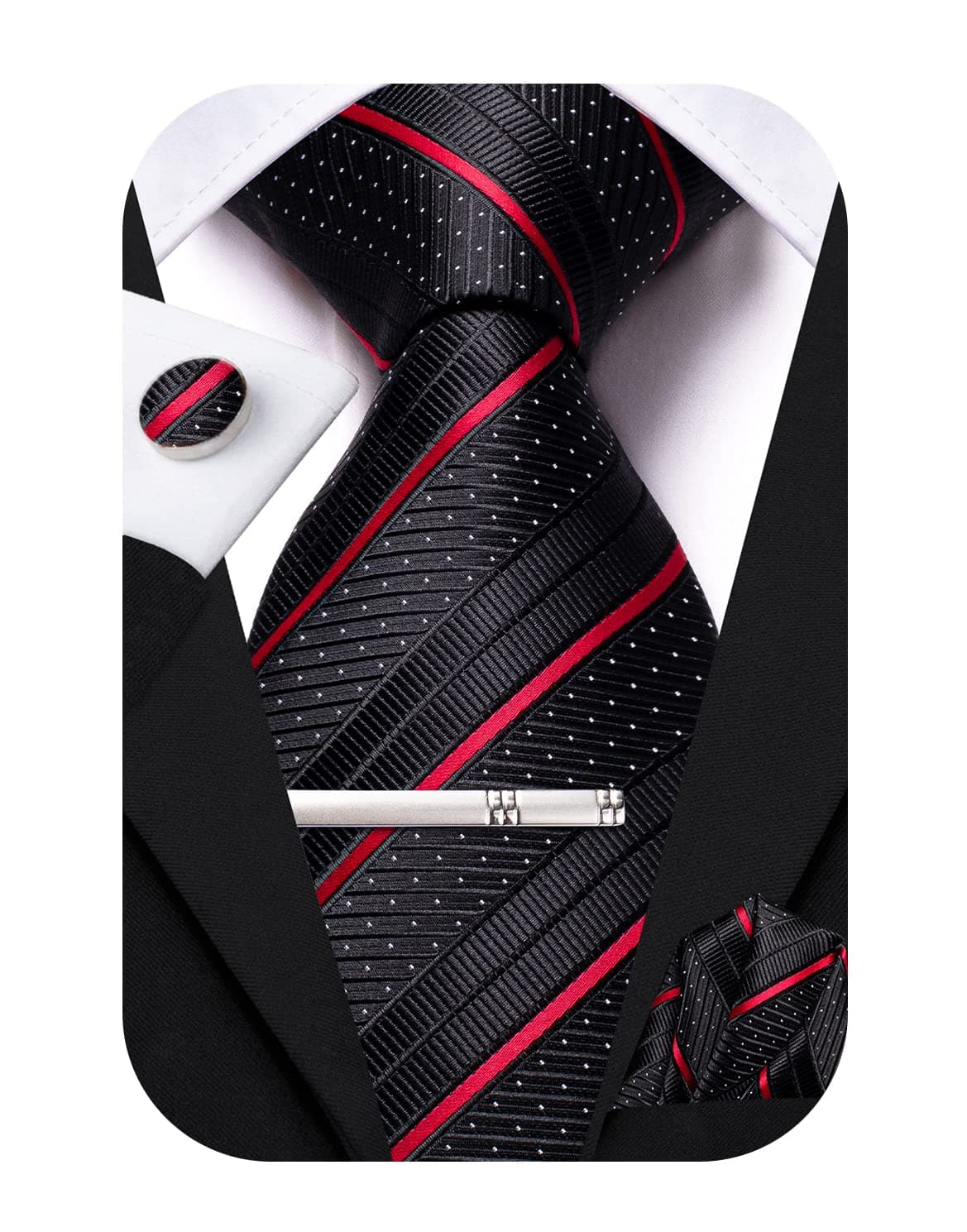 Hi-Tie Classic Mens Silk Ties Set 4 PCS Necktie Pocket Square Cufflinks Clip Pin Solid Strip Paisley Tie