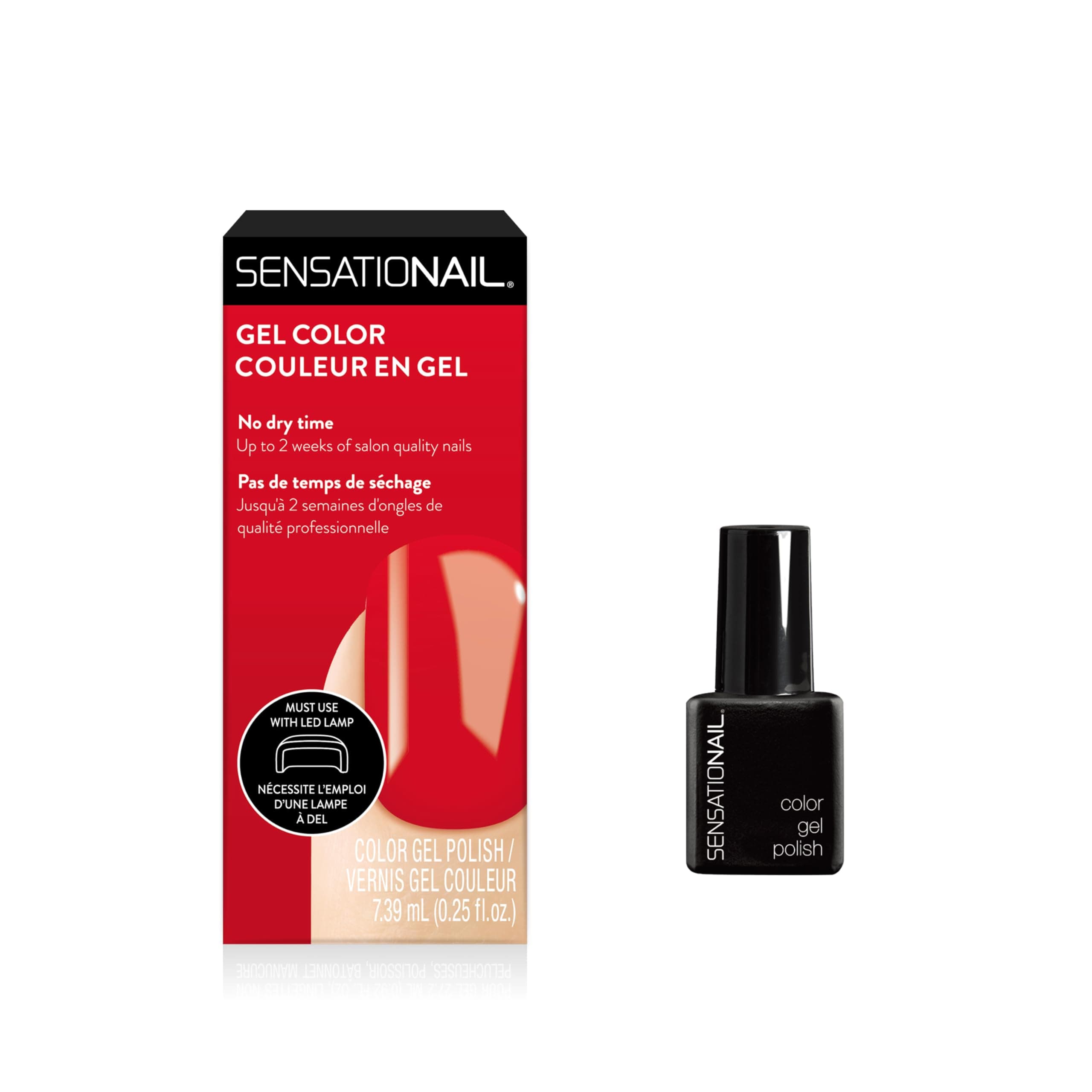 Sensationail Gel Nail Polish, Salon Quality, At Home Gel Quick Cure Polish, Rapid Dry, LED Lamp, Glossy, Long-Lasting, No Dry Time, Vixen Red Shade, 0.25 Fl Oz